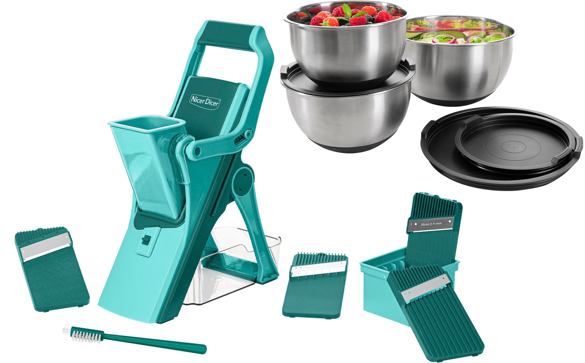 Genius Zerkleinerer »Edelstahl-Schüsseln mit Deckeln inkl. Nicer Dicer Mand günstig online kaufen