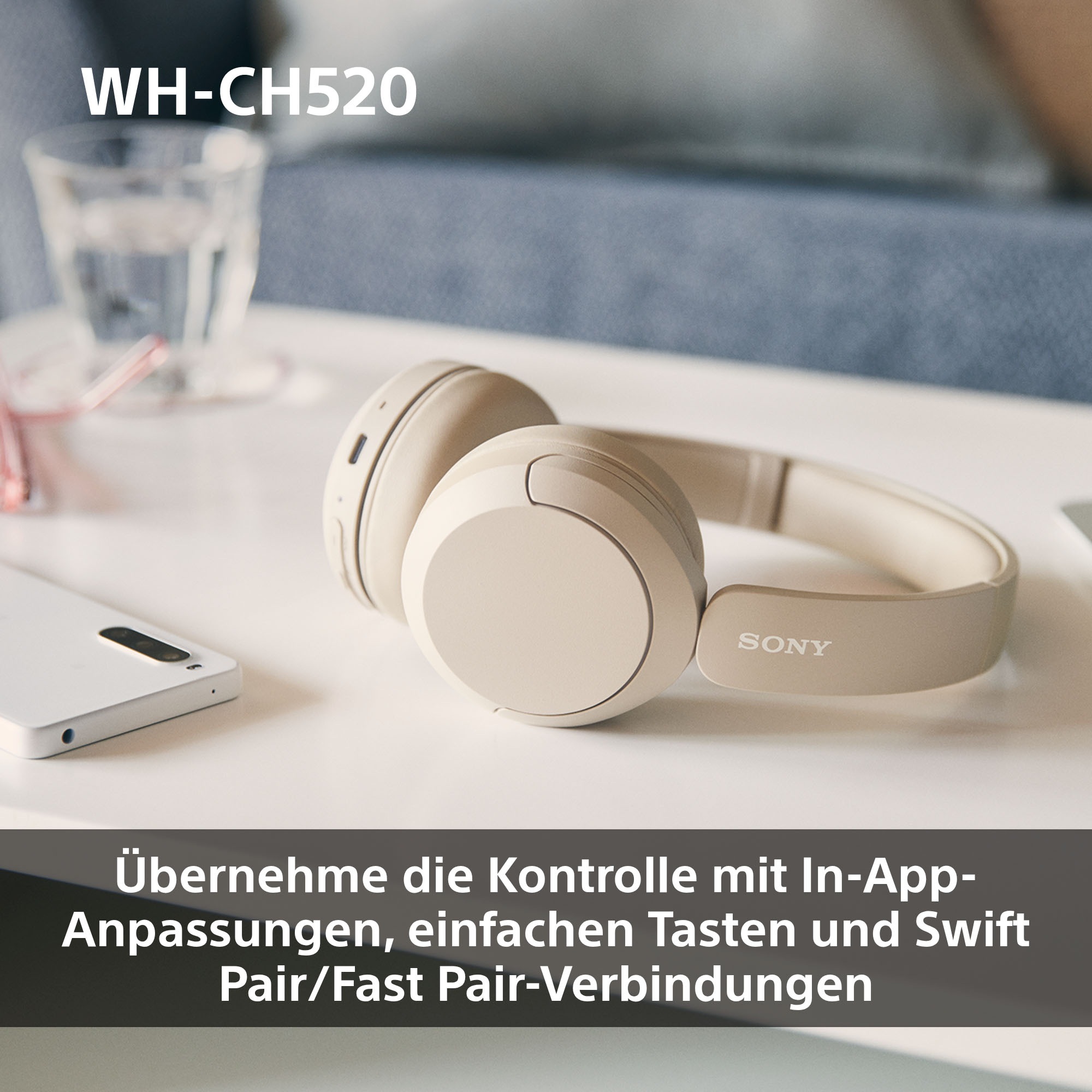 Sony Bluetooth-Kopfhörer »WHCH520«, Bluetooth, Noise-Cancelling-Active Noise Cancelling (ANC)-Freisprechfunktion-Rauschunterdrückung-Sprachsteuerung-kompatibel mit Siri, 200 Std. Max. Akkulaufzeit (Standby)