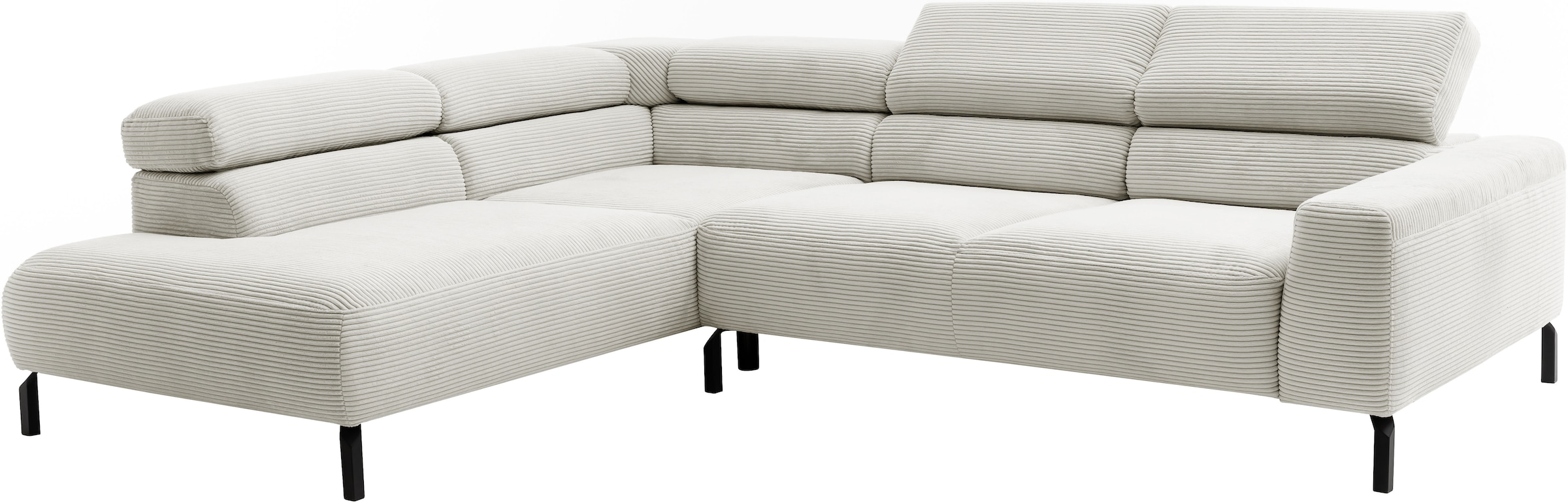 PLACES OF STYLE Ecksofa »Antonelli, L-Form,  inkl. Kopfteilverstellung, Breite 276 cm« ohne Sitztiefenverstellung, in Cord, hellgrau