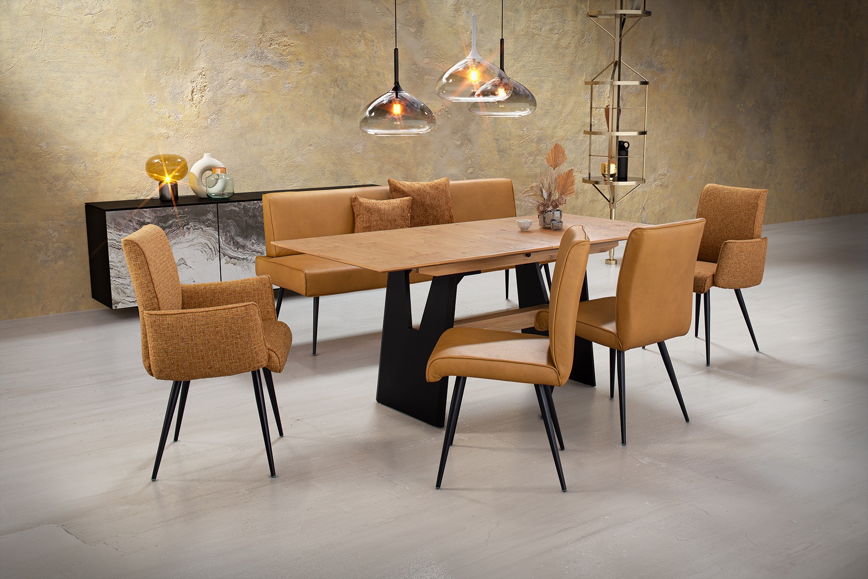 K+W Komfort & Wohnen Essgruppe »Giacomo I« Polsterbank, 2 Stühle und 2 Arml günstig online kaufen