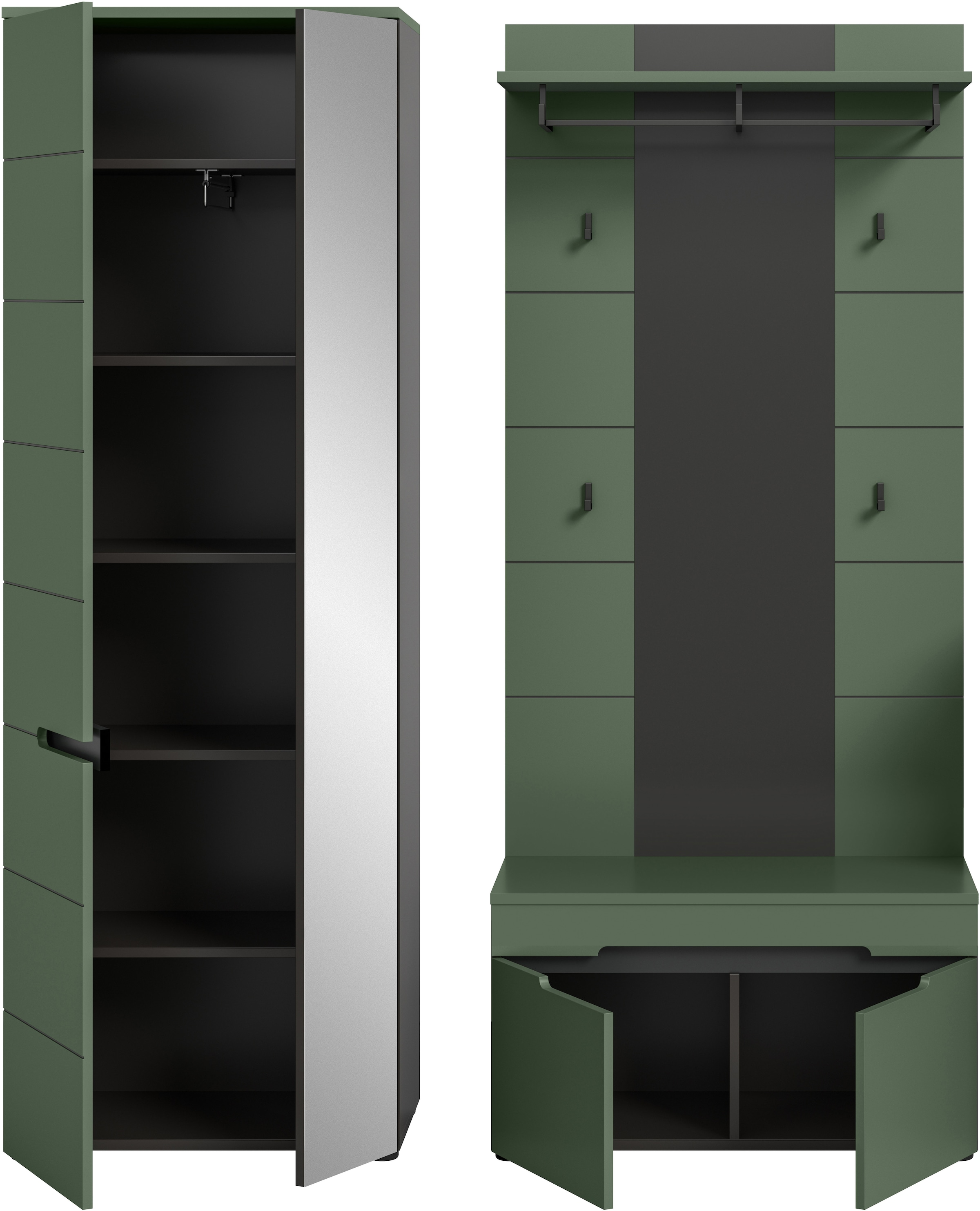 Home affaire Garderoben-Set »REHAT, TOPSELLER!, 3-teilig, Breite 160 cm, individuell erweiterbar« Set, bestehend aus: Garderobenschrank, Sitzbank und Paneel, 3 Stk. tlg.