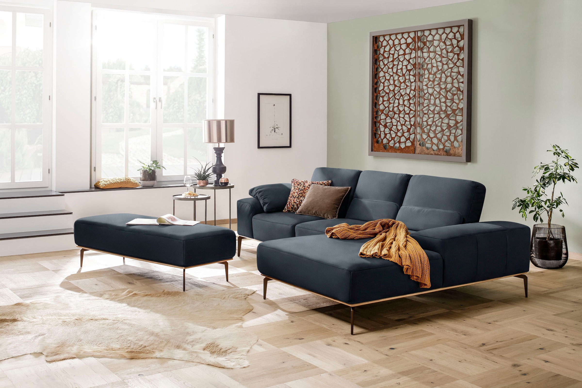 W.SCHILLIG Ecksofa »run, Designsofa mit tollem Sitzkomfort, bequem, L-Form«, mit Holzsockel, Füße in Bronze pulverbeschichtet, Breite 279 cm