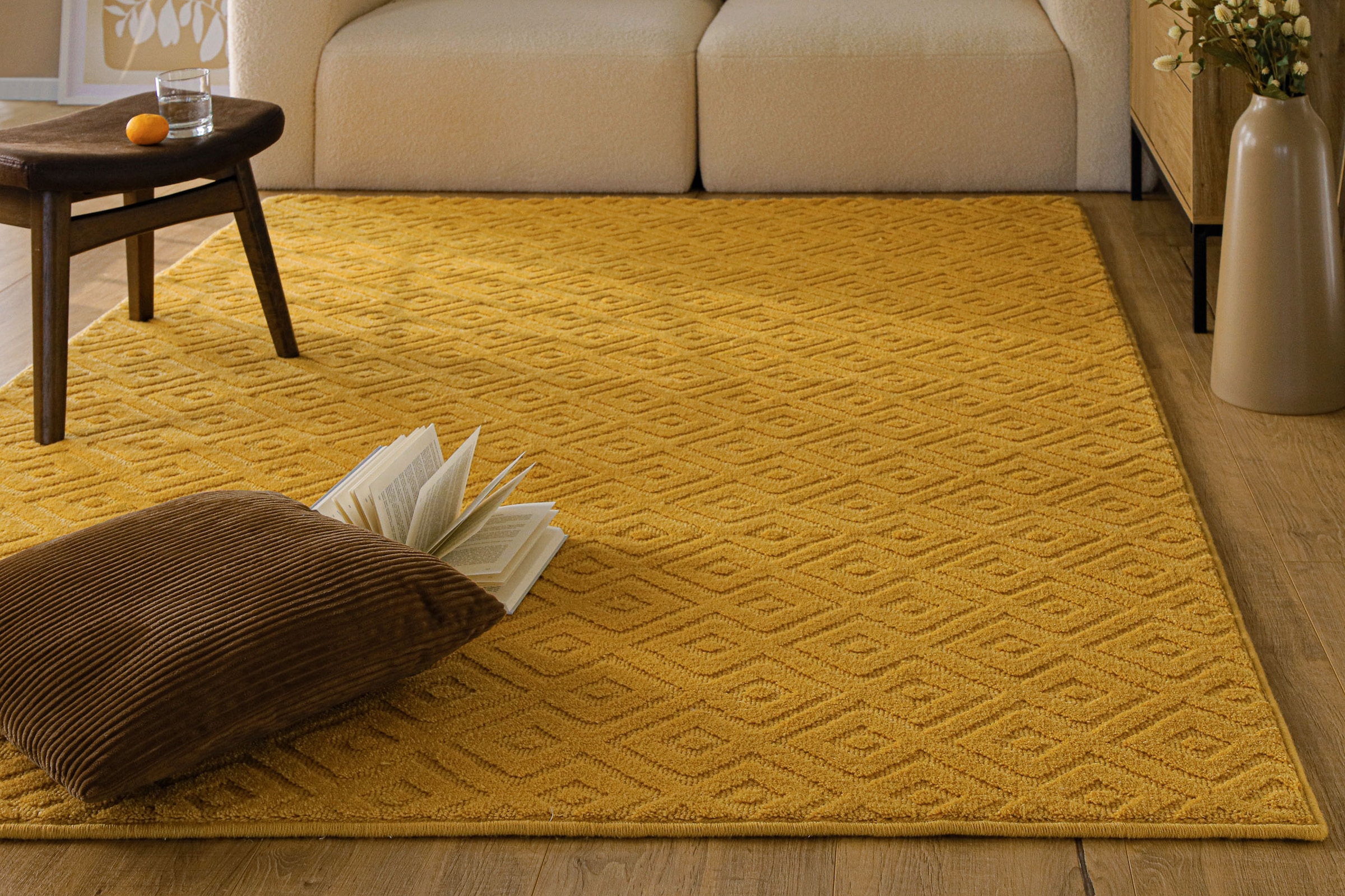 Wecon home Teppich »Castello TWO« rechteckig 7 mm Höhe Schurwolle, Kurzflor mit Hoch-Tief-Effekt, Wohnzimmer, Rautenmuster