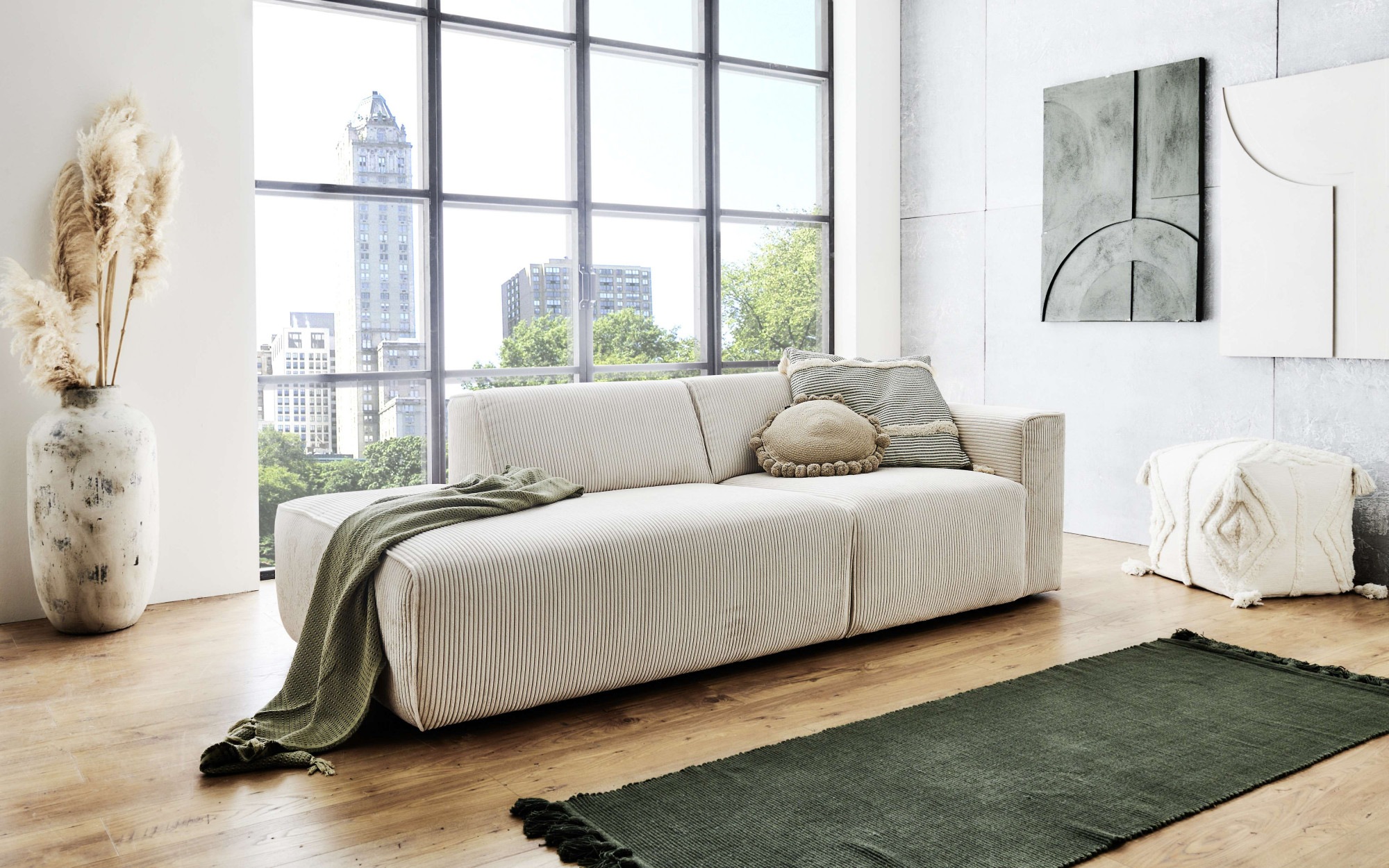 andas 2-Sitzer »Noord mit Kedernaht, Breite 227 cm«, Cord, Struktur, Webstoff, mit Wellenunterfederung, Massivholzrahmen