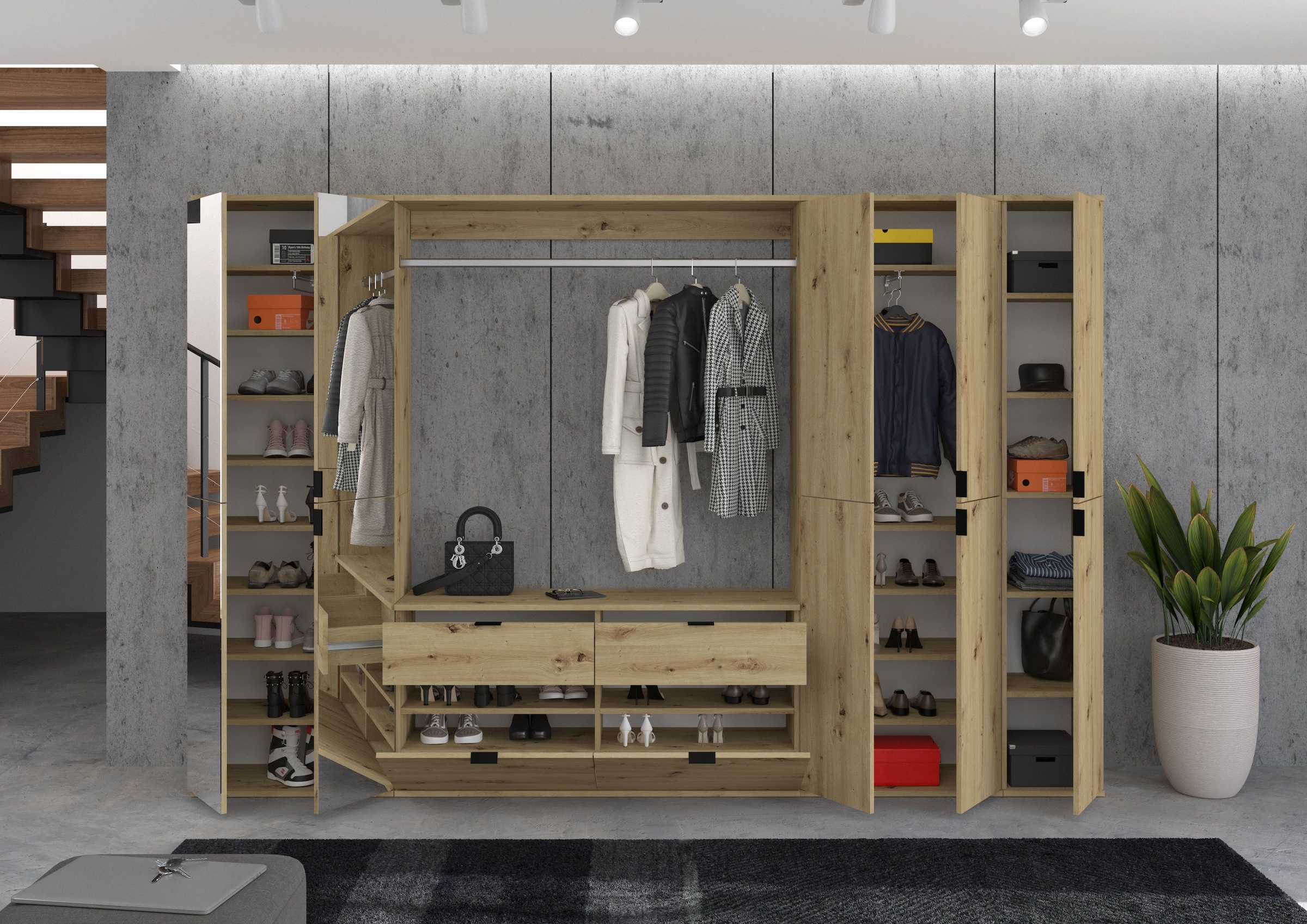 INOSIGN Garderoben-Set »Trondheim, Breite 273 cm, 6-teilig, bestehend aus:«, (Set, 5 St.), 3x Garderobenschrank, 1 Kommode, 1 Garderobenstange, 1 Ablageboden
