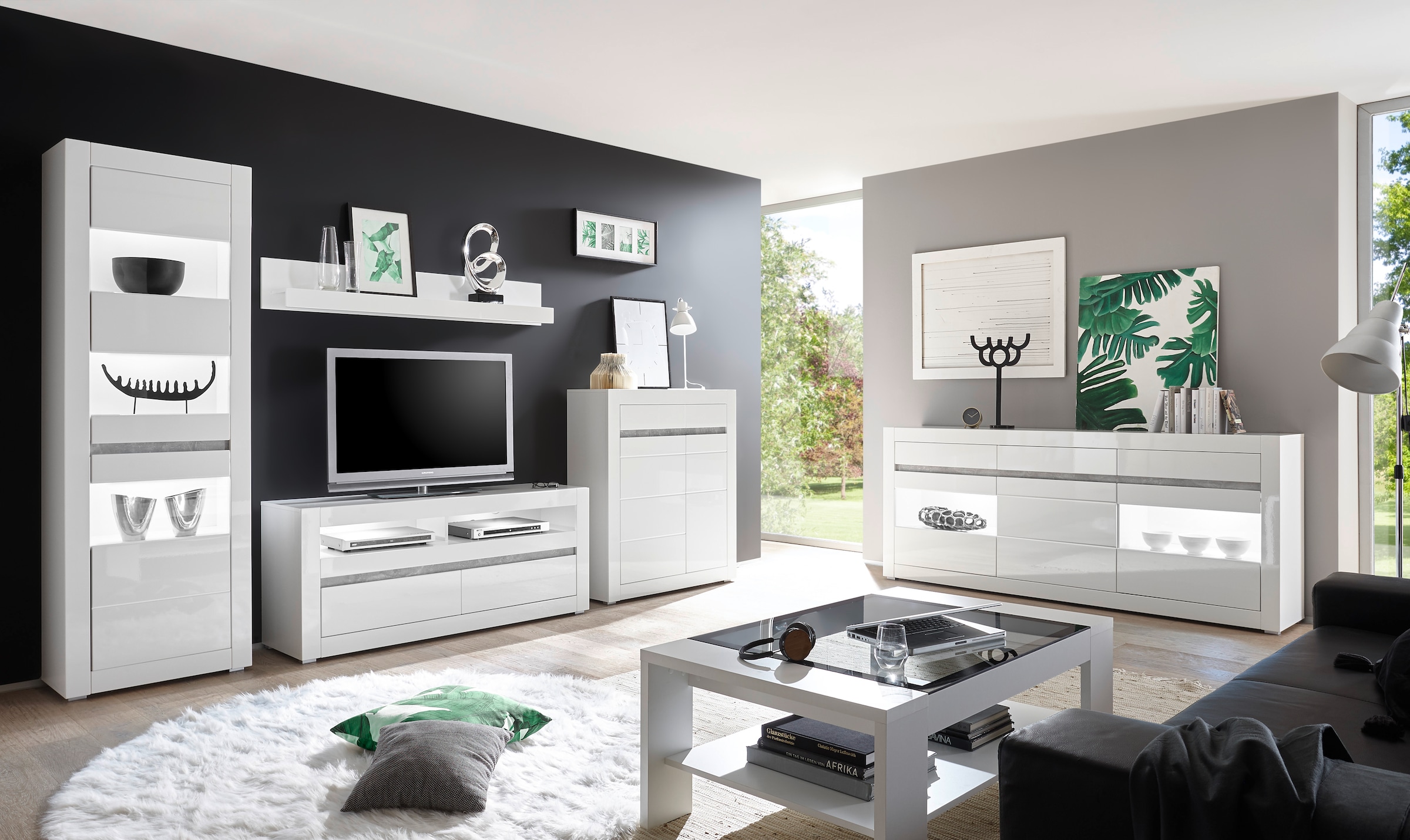 INOSIGN Wohnwand »Carat«, (Set, 4 St.), wird jeweils mit zwei Leisten angeliefert, 1 x grau, 1 x weiss