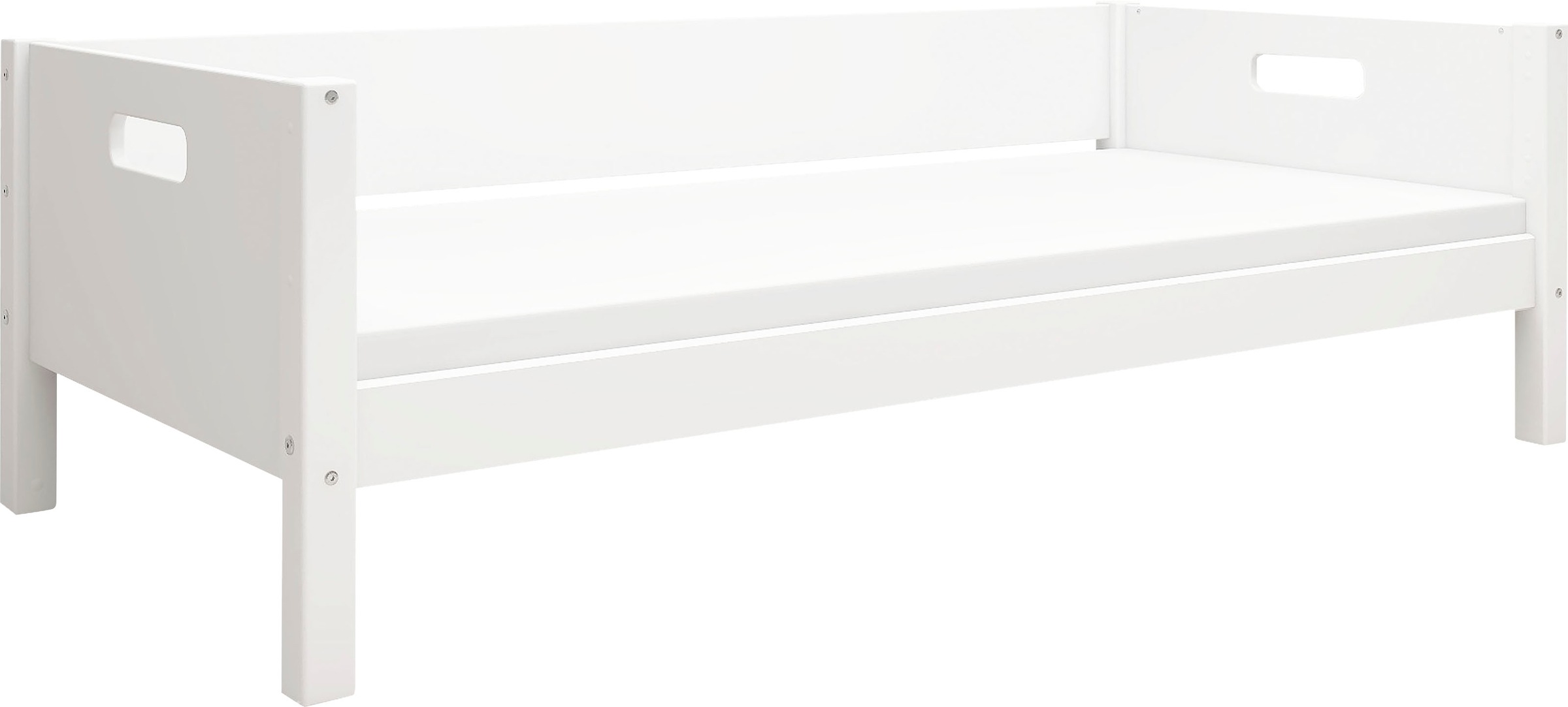 Einzelbett, Nordic produziert bei Flexa, incl Rollrost, weiss + weiss + weiss Hintere Absturzsicherung in MDF