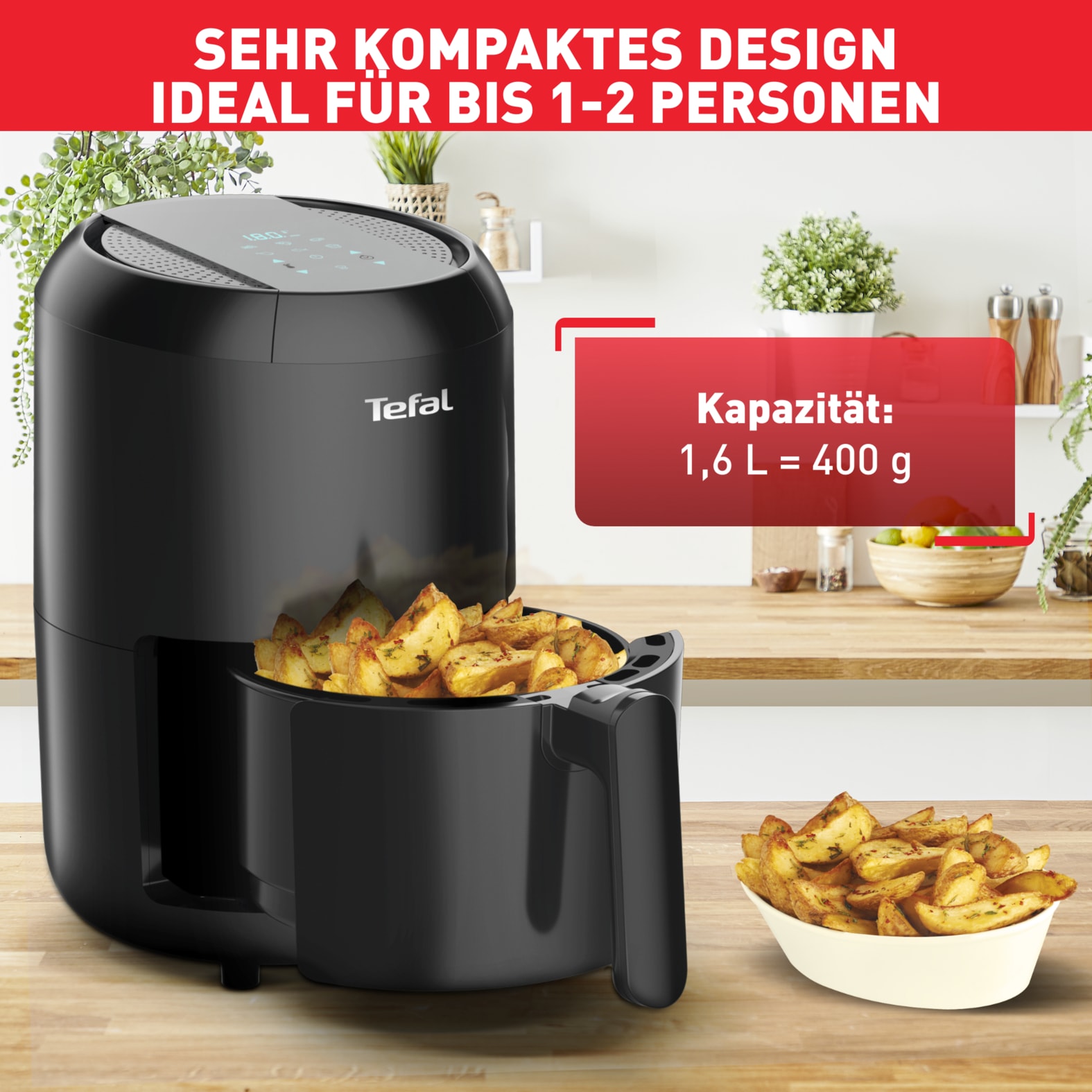 Tefal Heißluftfritteuse »EY3018 Easy Fry Compact«, 1030 W, Fassungsvermögen 1,6 l, für bis zu 2 Portionen, gesund mit wenig bis gar kein Öl, EY3018