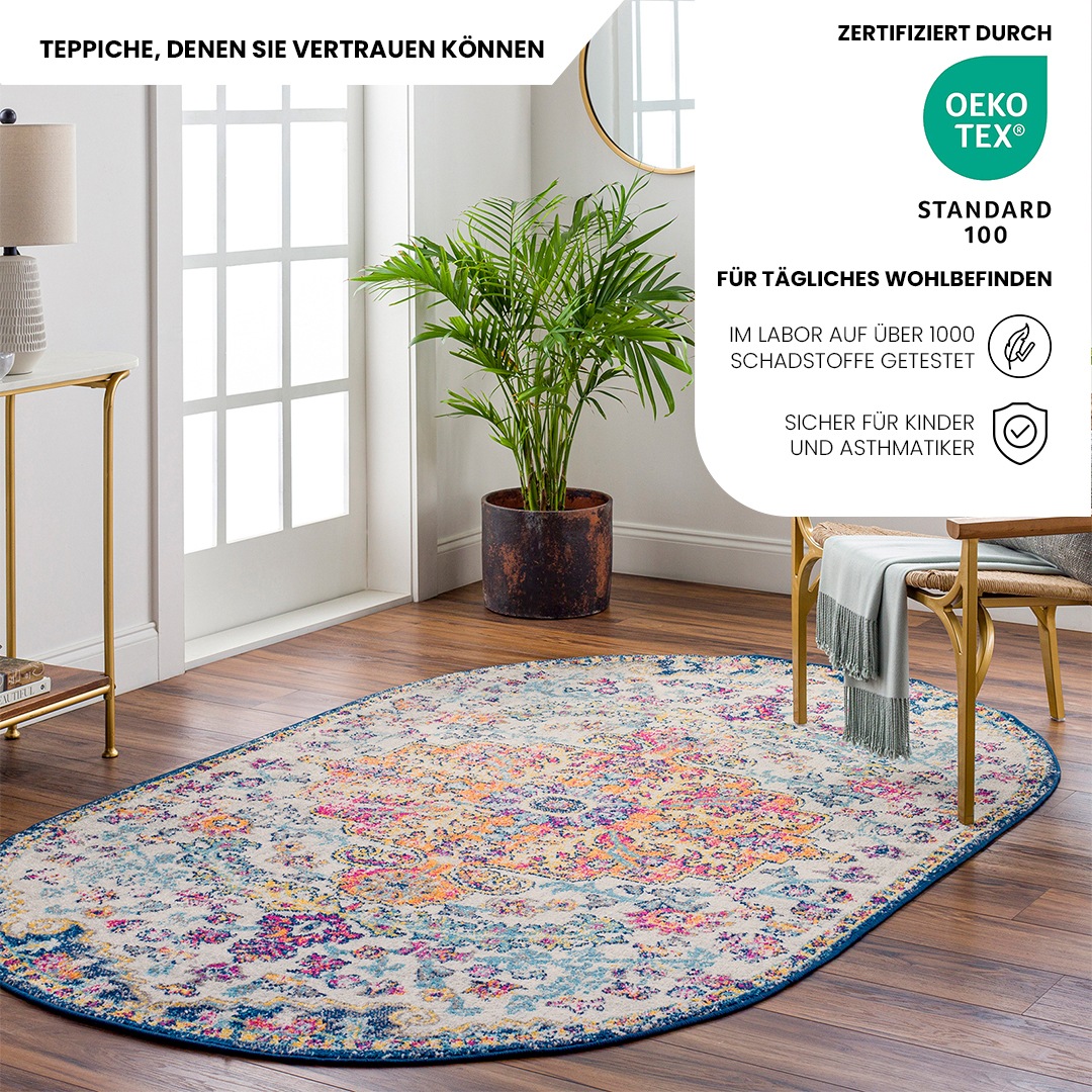 Livabliss Teppich »MUNICH«, oval, 11 mm Höhe, Vintage Orientteppich, Traditional Kurzflor Boho Wohnzimmerteppich