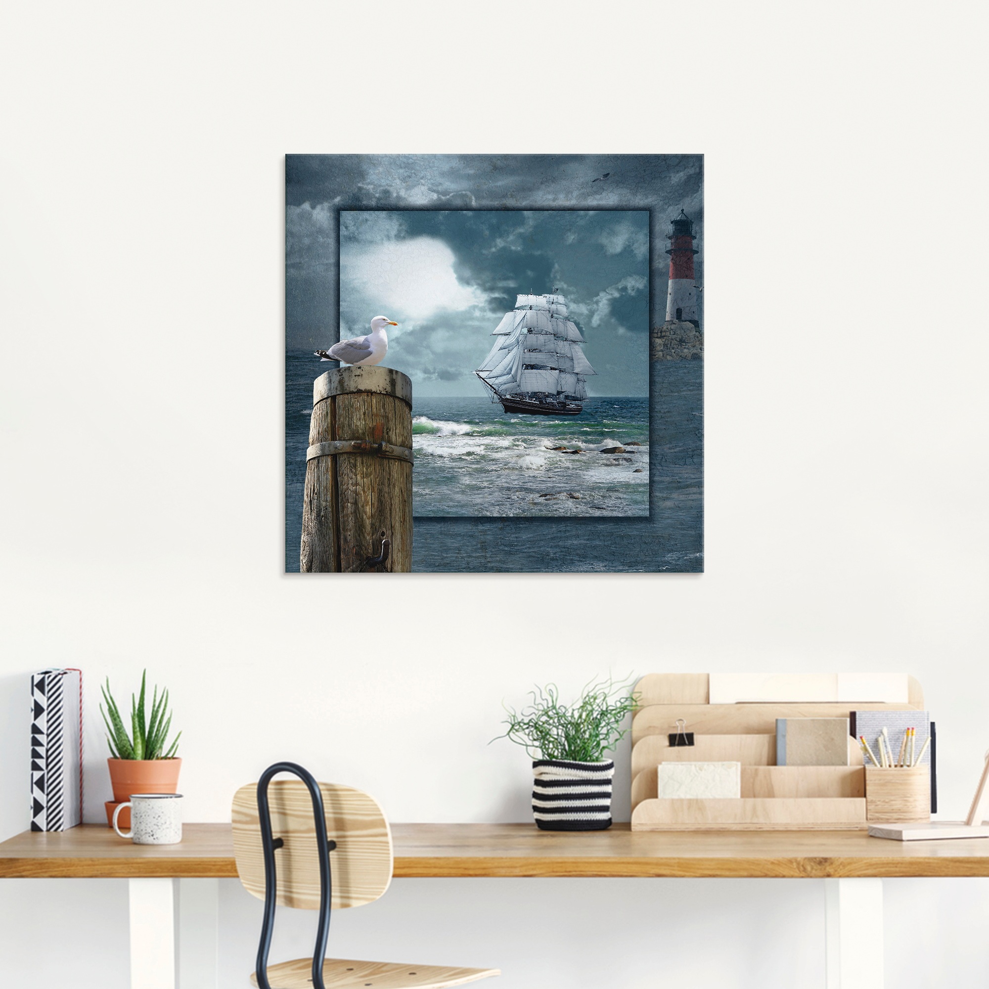 Artland Glasbild »Maritime Collage mit Segelschiff«, Boote & Schiffe, (1 St.), in verschiedenen Größen