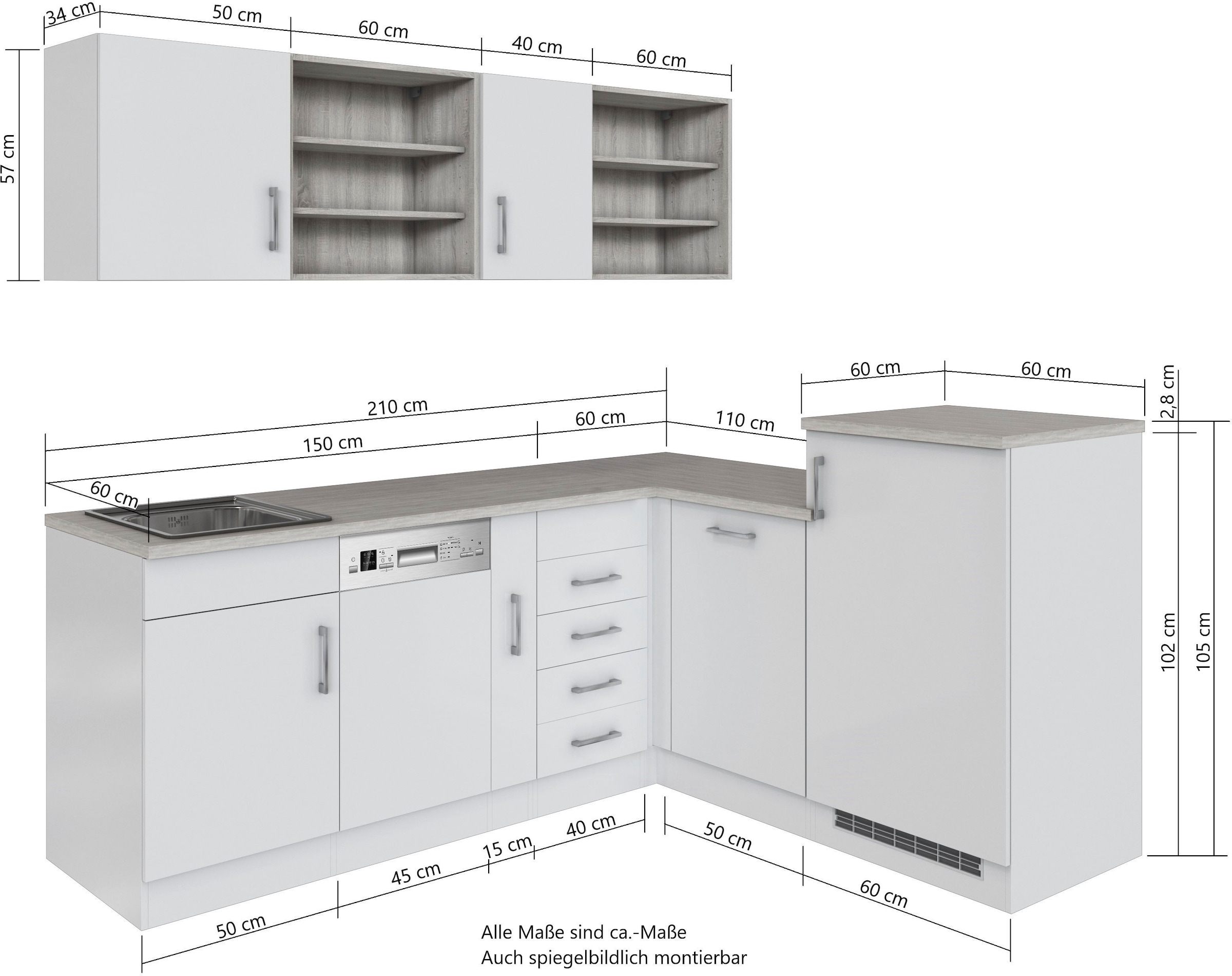 HELD MÖBEL Küche »Mali«, Stellbreite 210/170 cm, mit E-Geräten