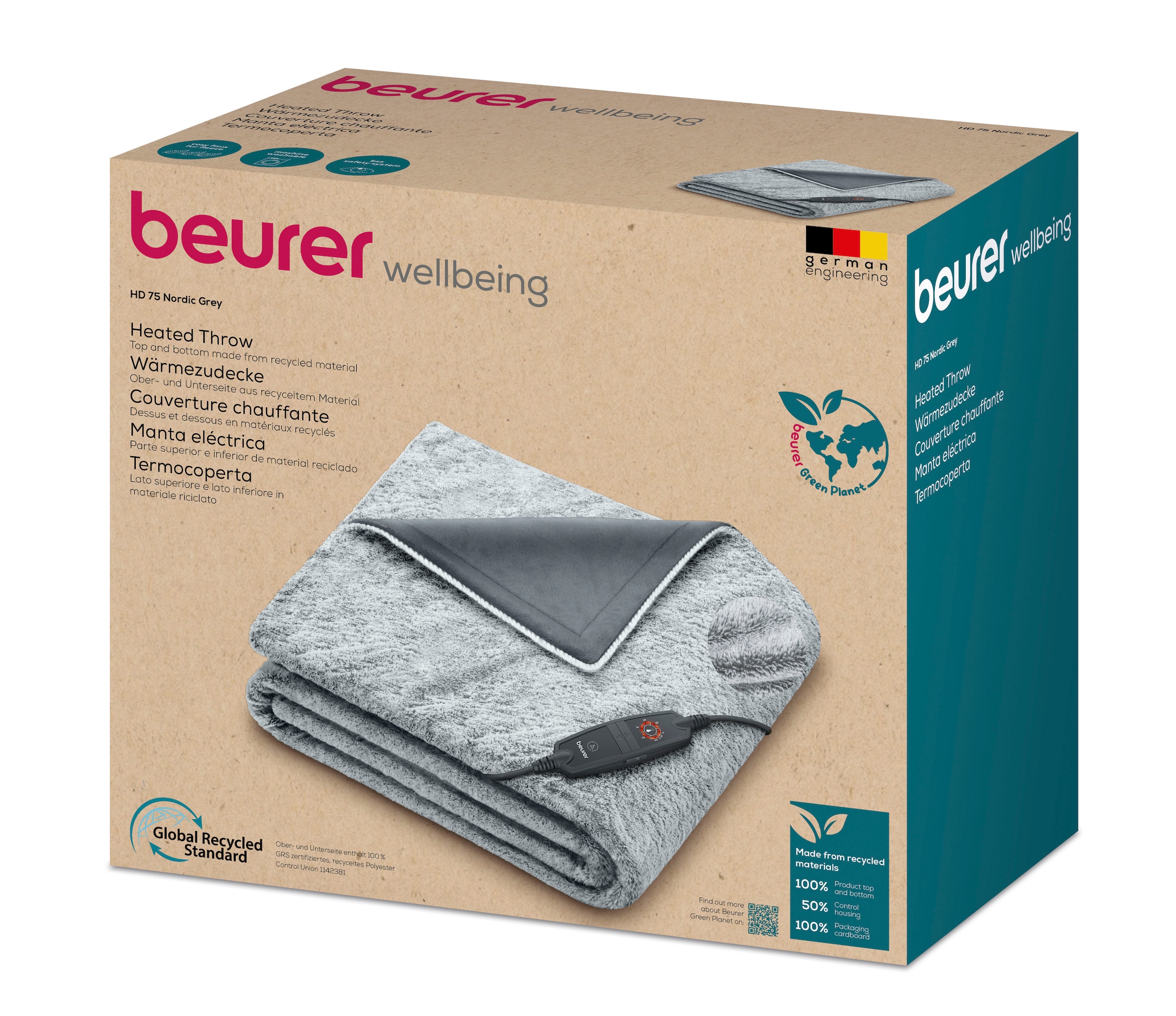 BEURER Heizdecke »HD 75 Nordic Grey Green Planet«