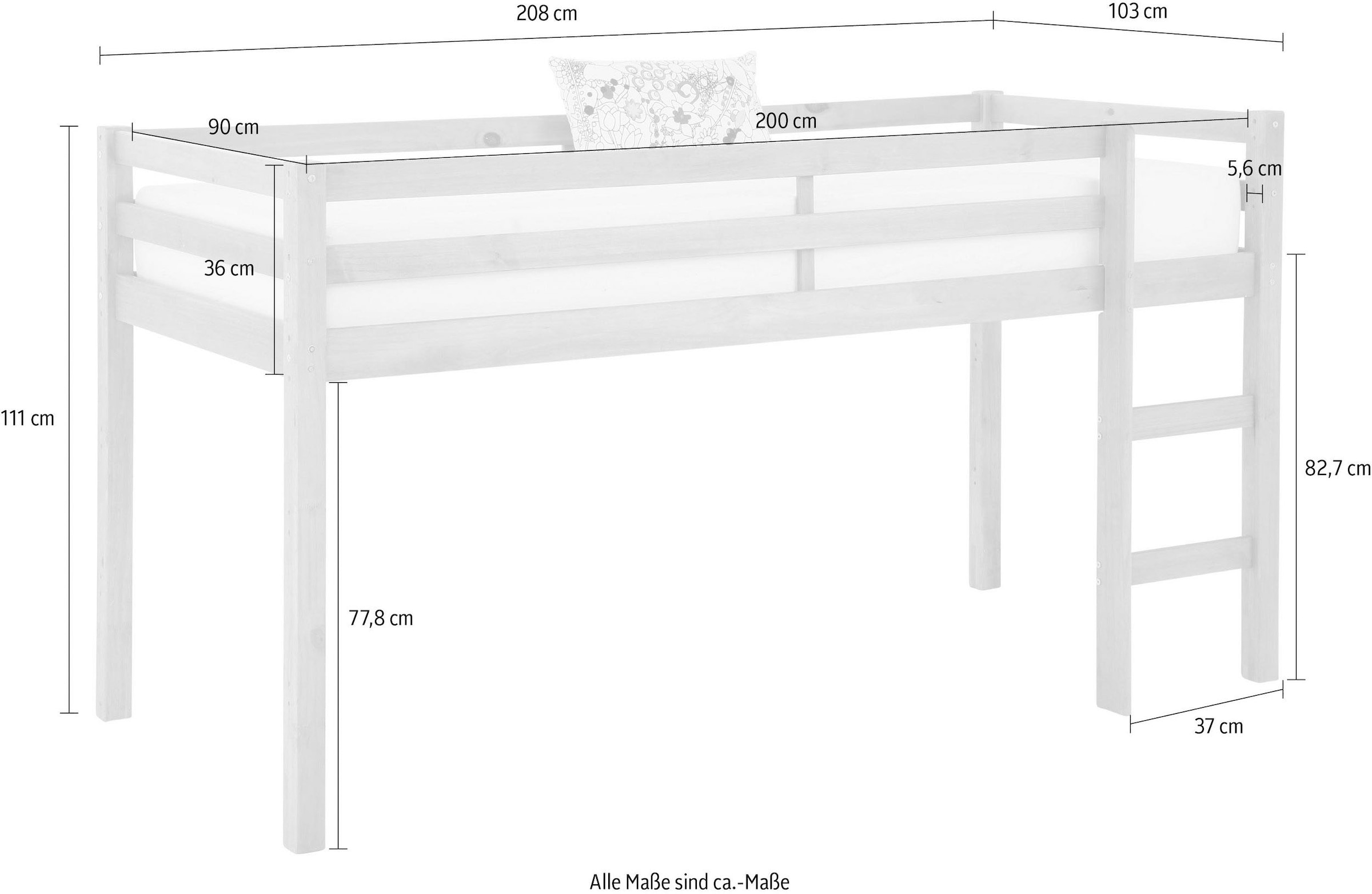 Lüttenhütt Jugendzimmer-Set »Alpi«, (Spar-Set, 2 St.), Hochbett und Schreibtisch mit Stauraum, perfekt für kleine Räume