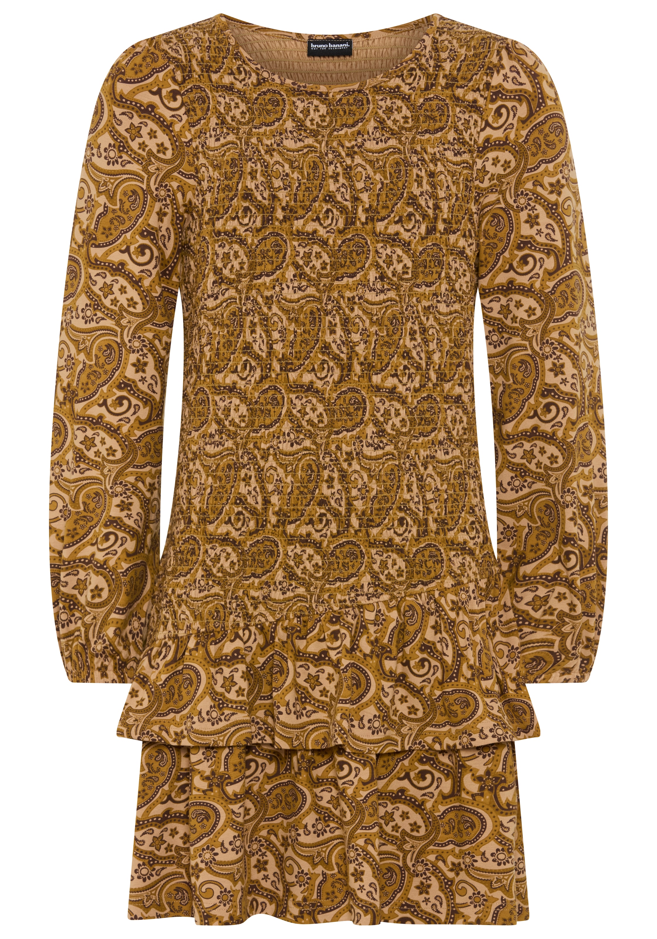 Bruno Banani Smokkleid »Viskose-Kleid in Allover-Design« für Mädchen, kniefrei, mit Volants, mit Langarm