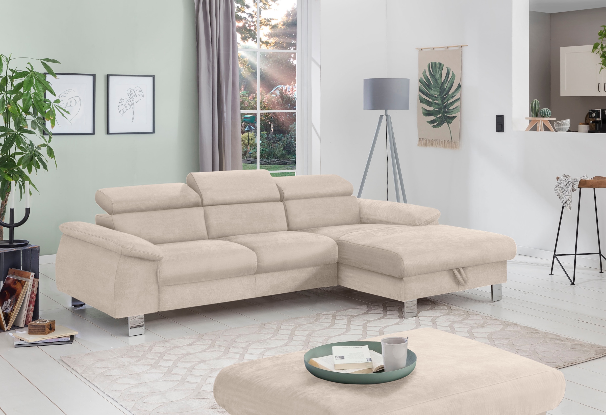 COTTA Ecksofa »Komaris L-Form, B: 244 cm« mit Kopfteilverstellung, optional Bettfunktion, Bettkasten & Licht