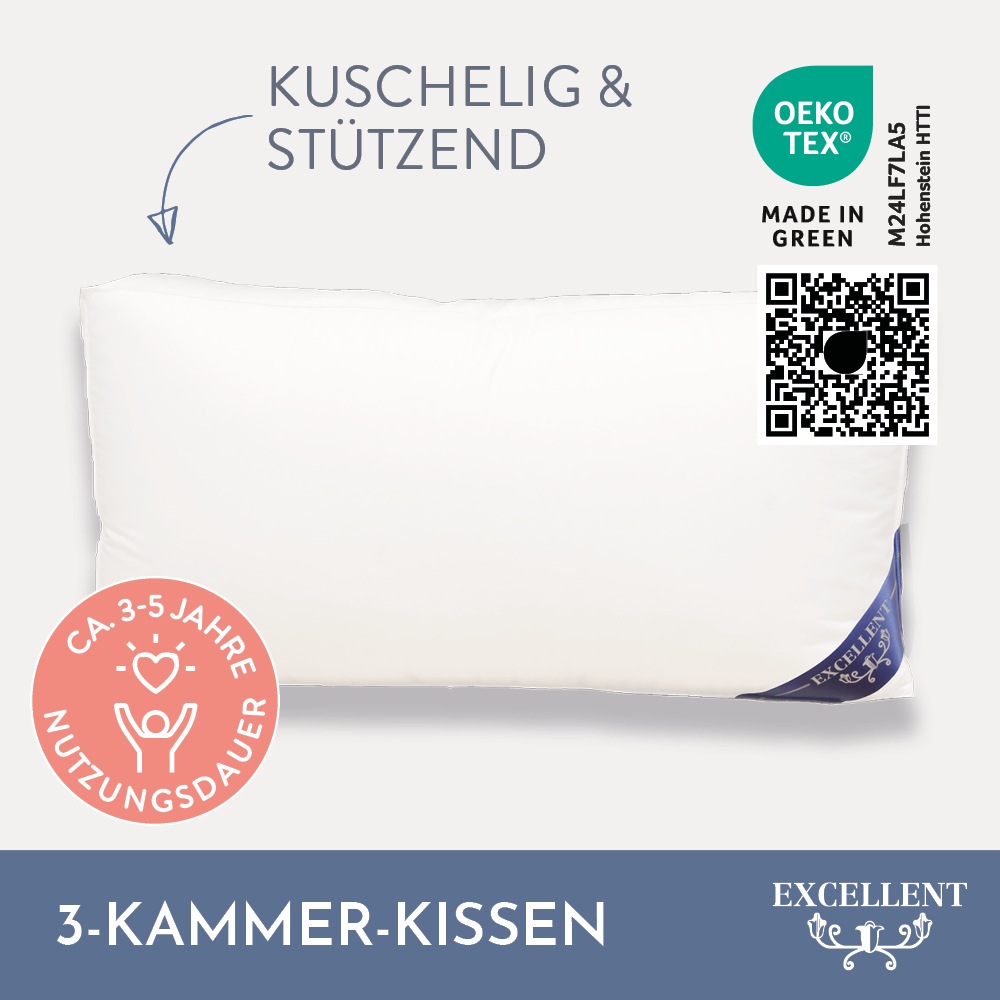 Excellent 3-Kammer-Kopfkissen »Florenz«, Füllung: 60% Daunen, 40% Federn (A günstig online kaufen