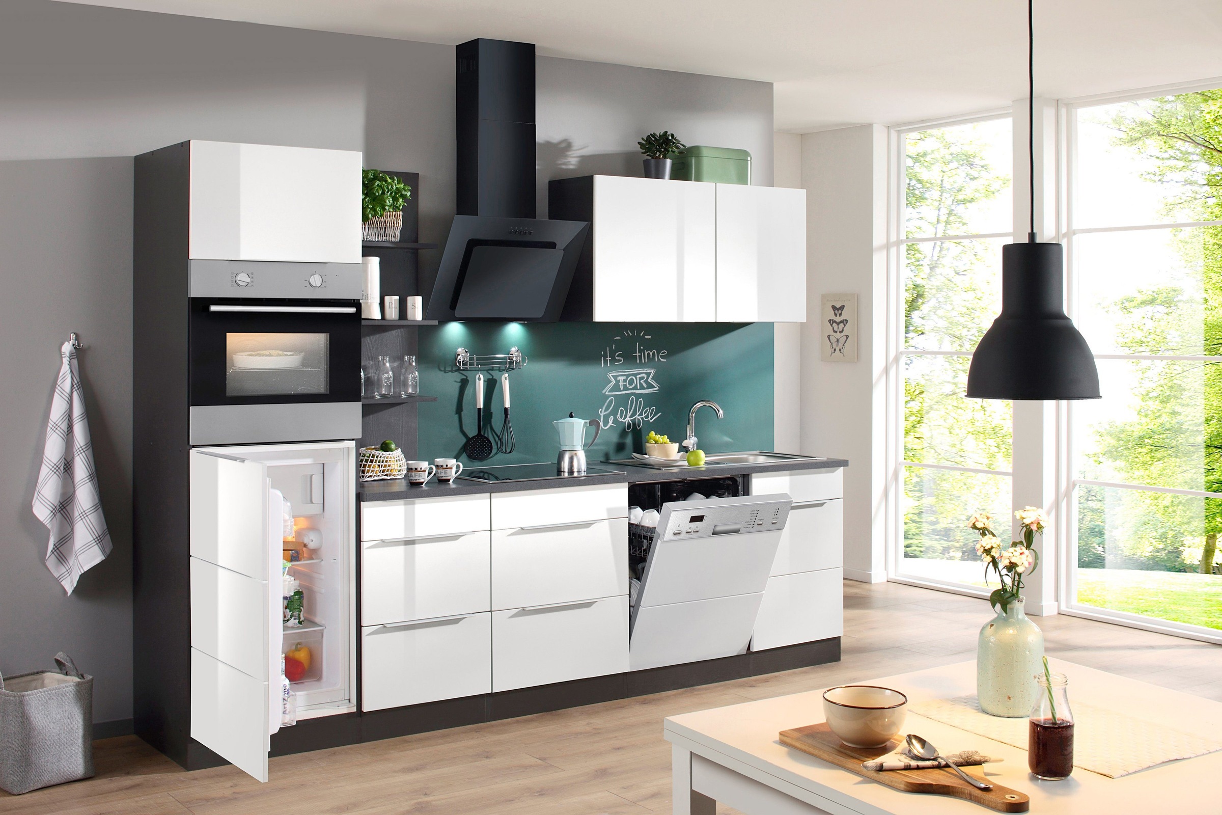 KOCHSTATION Küchenzeile »KS-Brindisi Breite 280 cm«, wahlweise mit E-Geräten und Induktion, mit MDF-Fronten und Regal