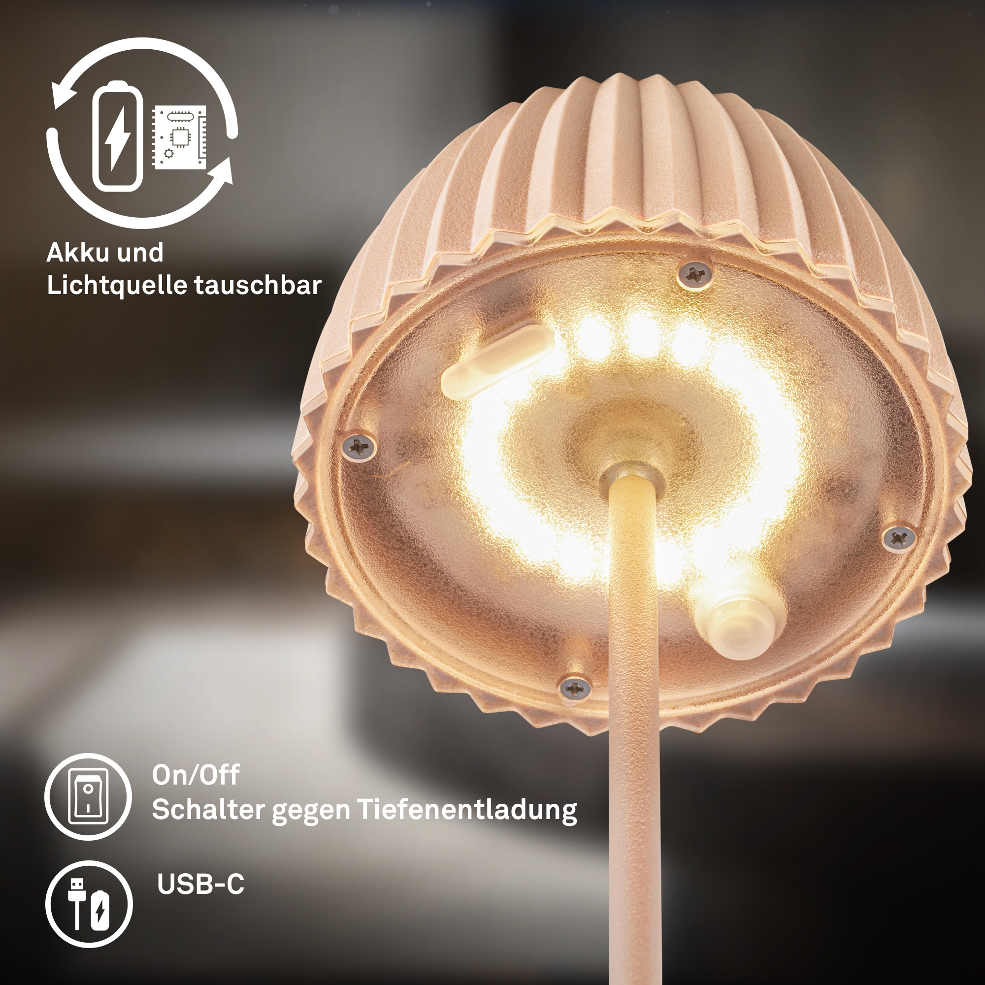 Briloner Leuchten LED Tischleuchte »Akku LED Tischleuchte, mini, beige«