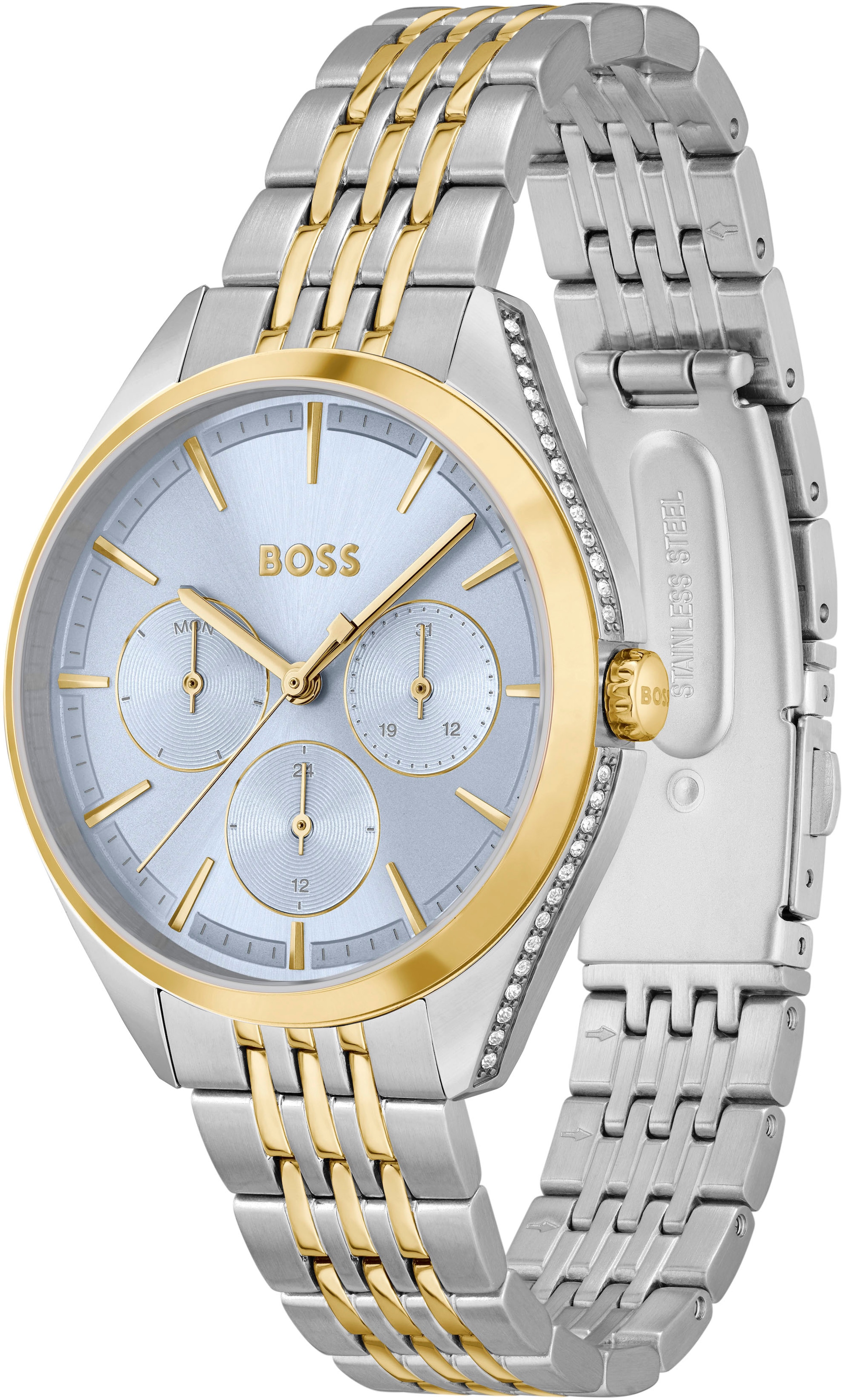 BOSS Multifunktionsuhr »SAYA, 1502702«, Quarzuhr, Damenuhr, Armbanduhr, Glaskristalle, Datum