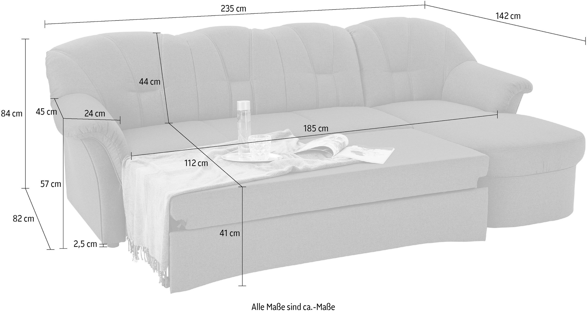 DOMO collection Ecksofa Papenburg L-Form, in großer Farbvielfalt, wahlweise mit Bettfunktion