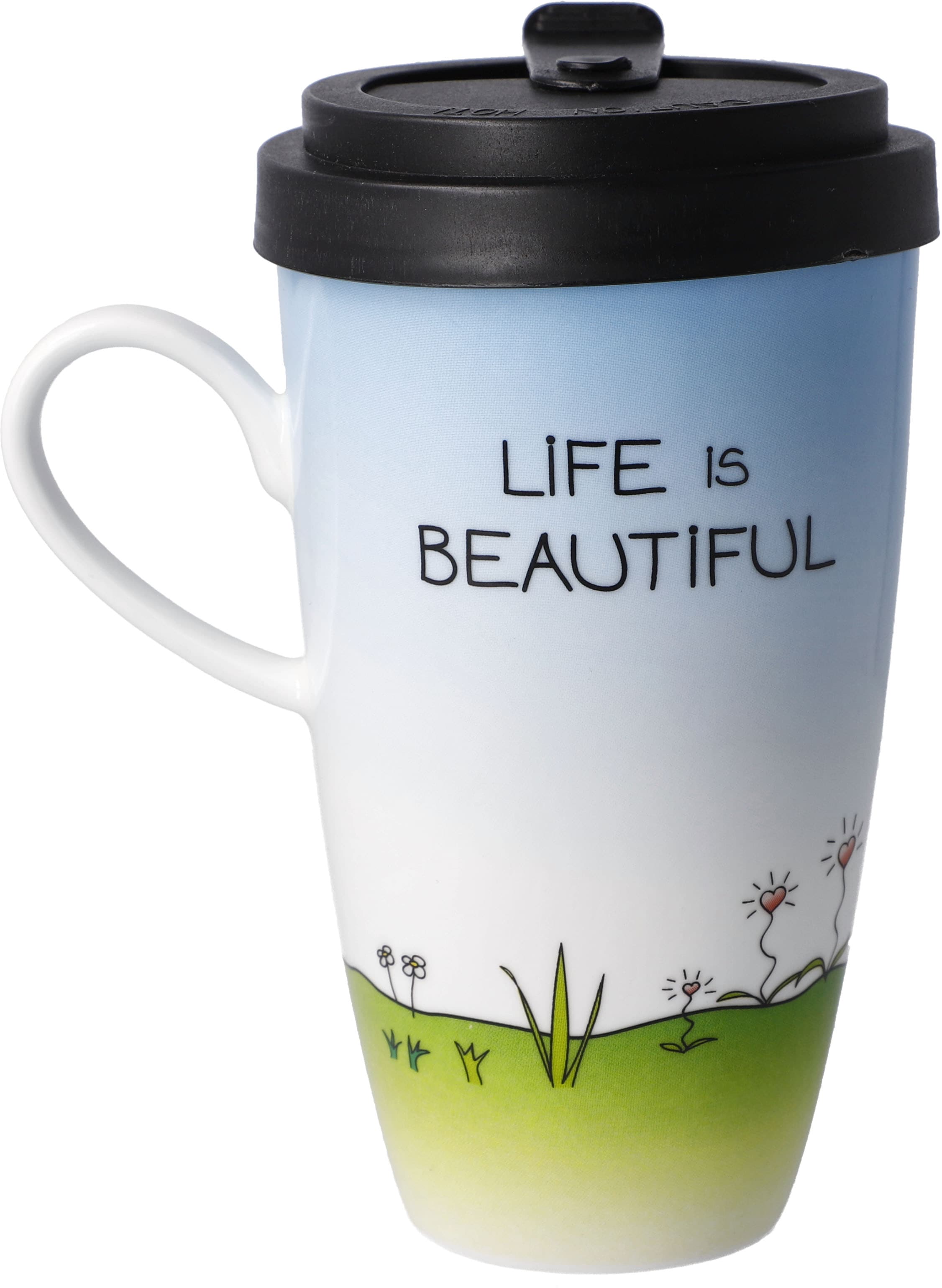 Goebel Coffee-to-go-Becher »Der kleine Yogi - "Life is beautiful"«, aus Porzellan mit abnehmbarem Deckel, 500 ml