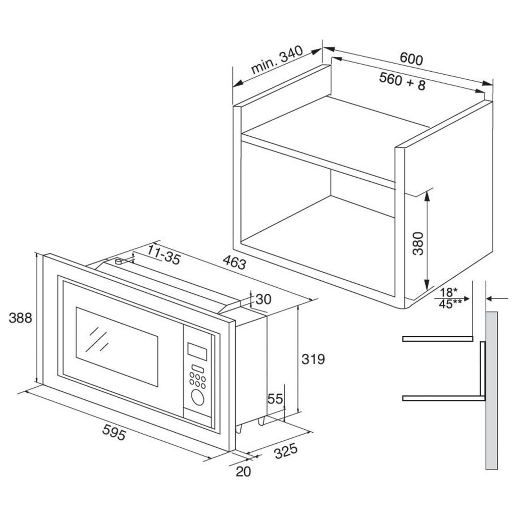 Amica Einbau-Mikrowelle »EMW 13181 E«, Grill-Mikrowelle