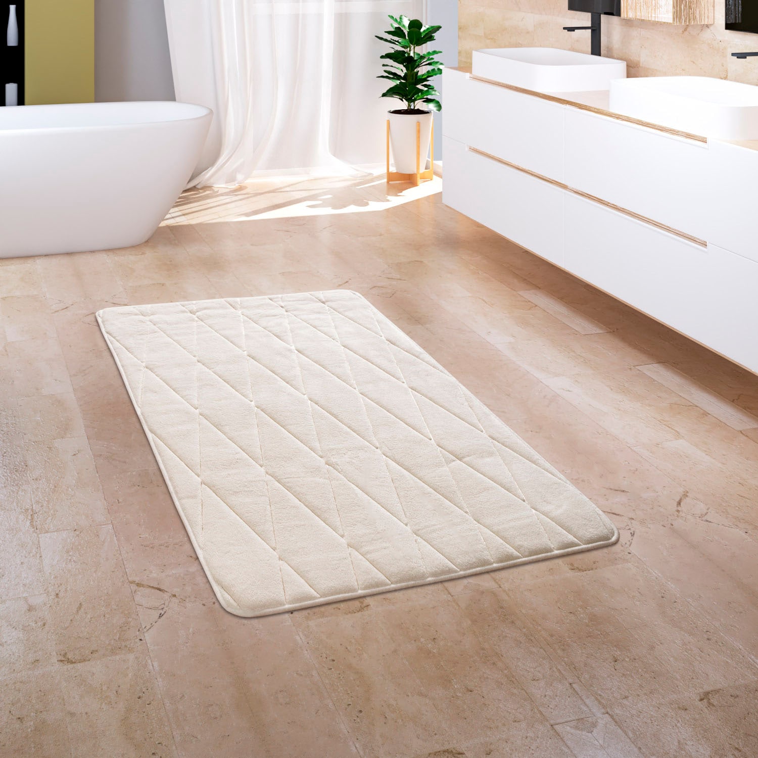 Paco Home Badematte »Corby 254«, rutschhemmend beschichtet, fußbodenheizungsgeeignet, Badteppich, Rauten Muster, Hoch-Tief Effekt, Memory-Foam Effekt