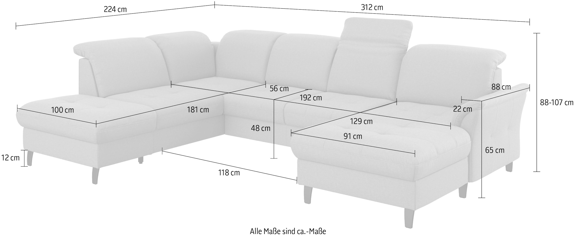 sit&more Wohnlandschaft »Maggiore U-Form«, wahlweise mit Kopfteilverstellung, Bettfunktion und Stauraum