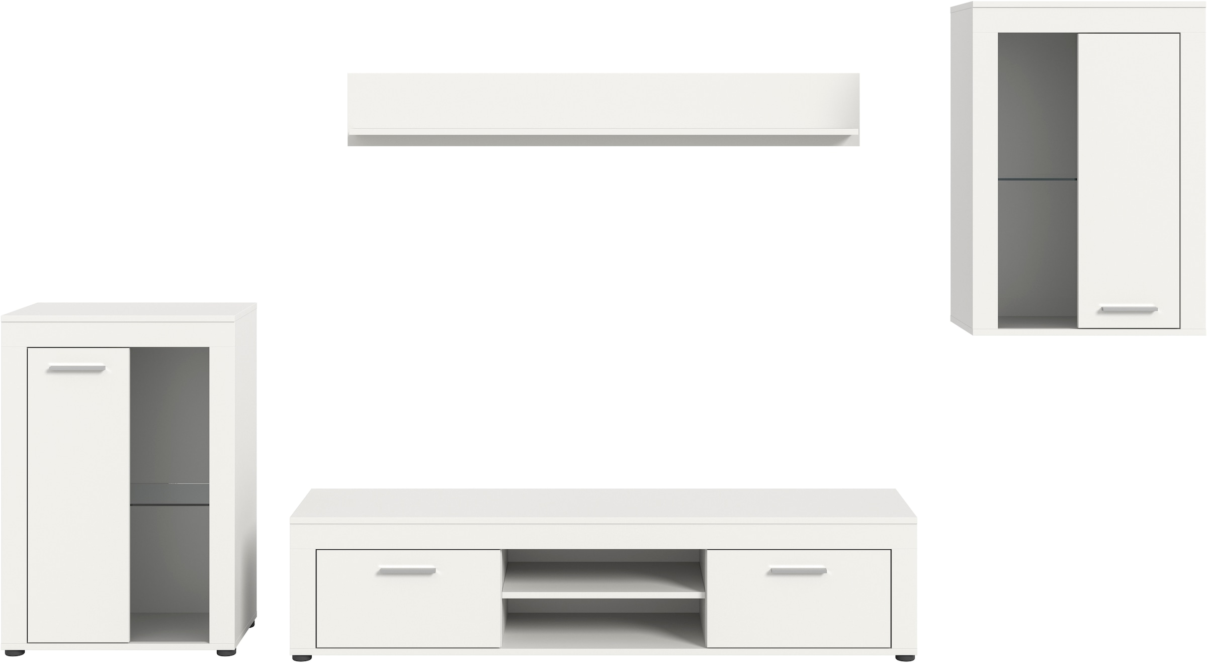 INOSIGN Wohnwand »Aosta, 4-tlg., bestehend aus: 2x Vitrine, Lowboard & Wandboard«, (4 St.), Wohnwand, Kombination, Anbauwand, Möbel Set, Schrankwand, Möbel Kombi