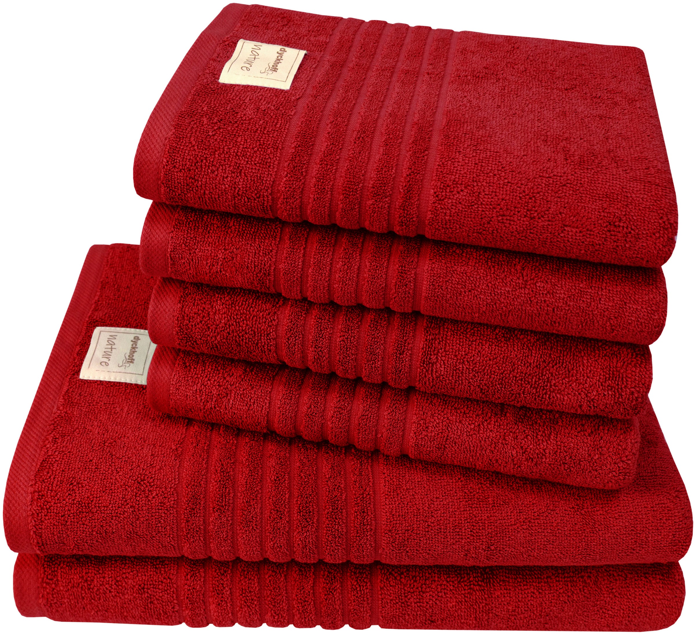 DYCKHOFF Handtuch Set »Nature« Set 6 Stk. Frottier 6er Set: 4x Handtücher, je 50 x 100 cm & 2x Badetuch 70 x 140 cm amarena Obermaterial: 100%...