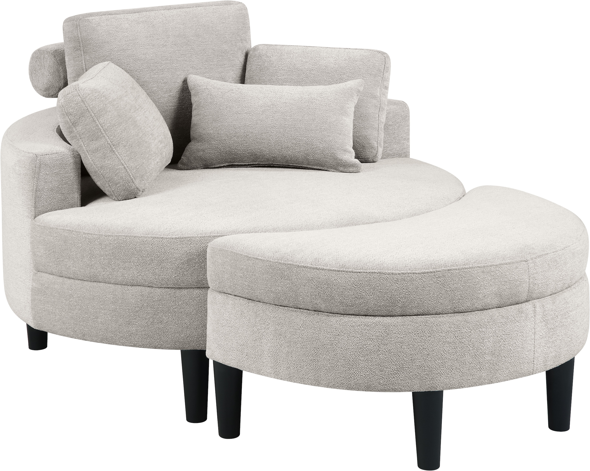 ATLANTIC home collection Loveseat »Ravi«, XXL- Sessel, inklusive Stauraumhocker, Rückenkissen & drei Zierkissen