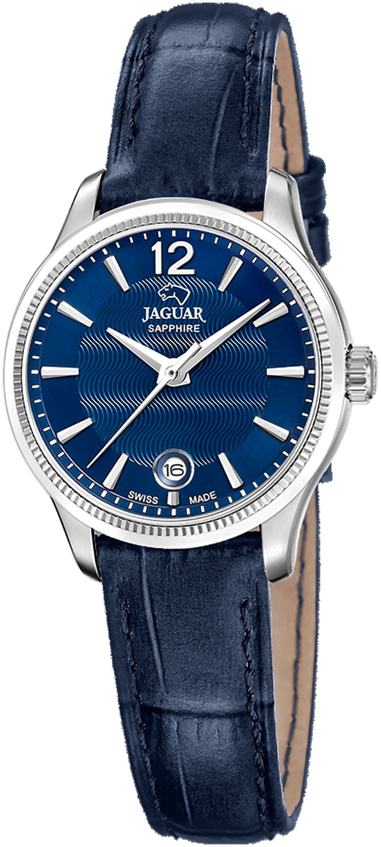 Jaguar Quarzuhr »Essentia« Armbanduhr, Damenuhr, Swiss Made, Lederarmband, Saphirglas,Datum