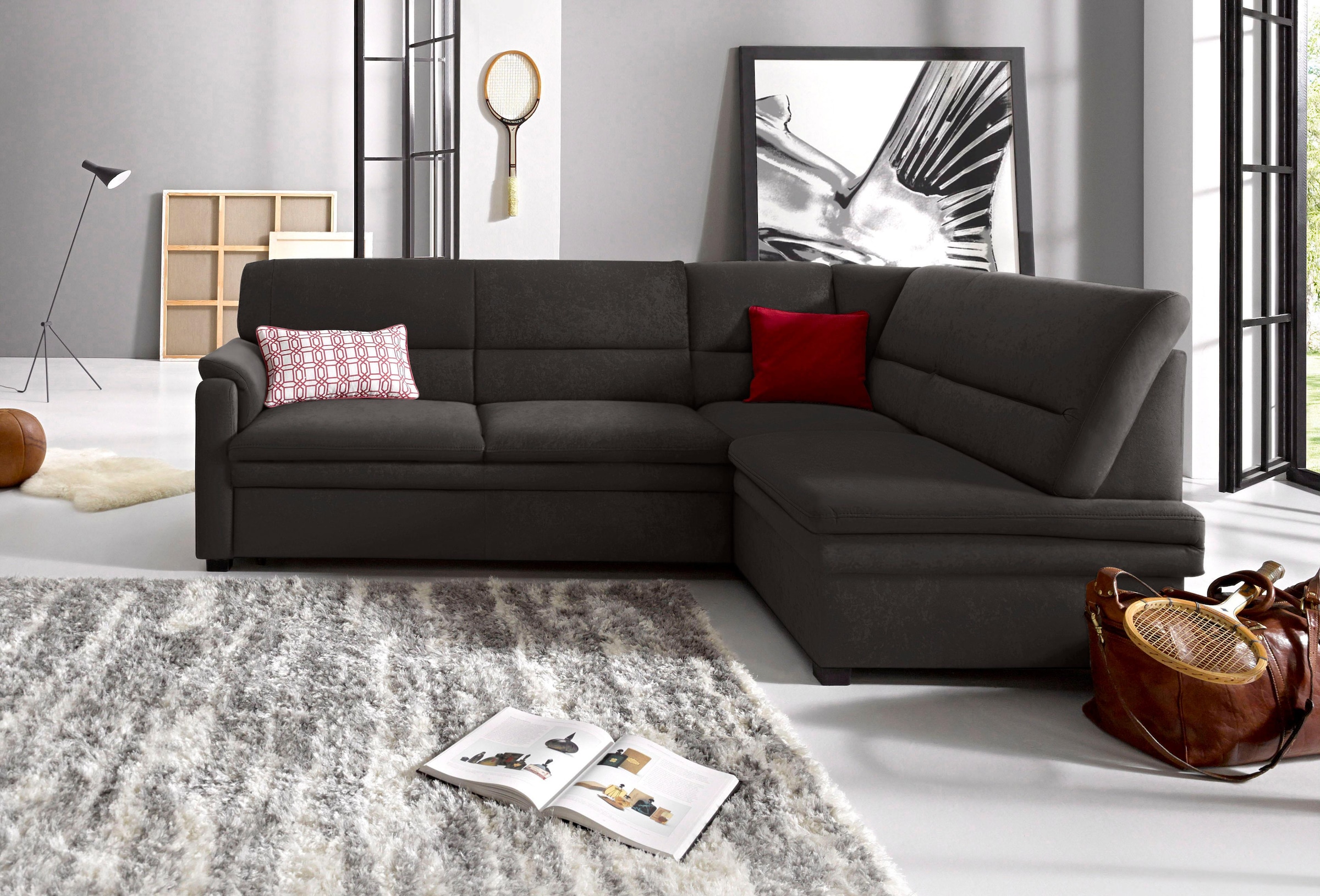 sit&more Ecksofa »Pisa L-Form«, mit Federkern, wahlweise mit Bettfunktion günstig online kaufen