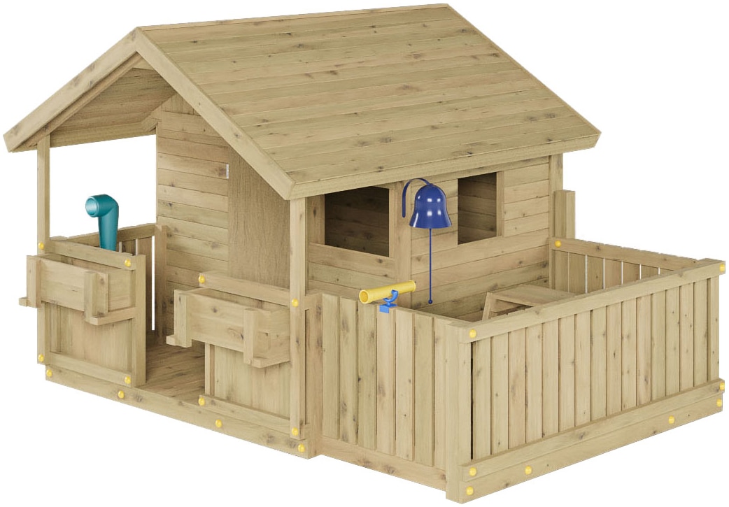 FUNGOO Spielhaus »SUNNY BANDCORNER« mit großer Terrasse und Picknicktisch, Tafel, Periskop
