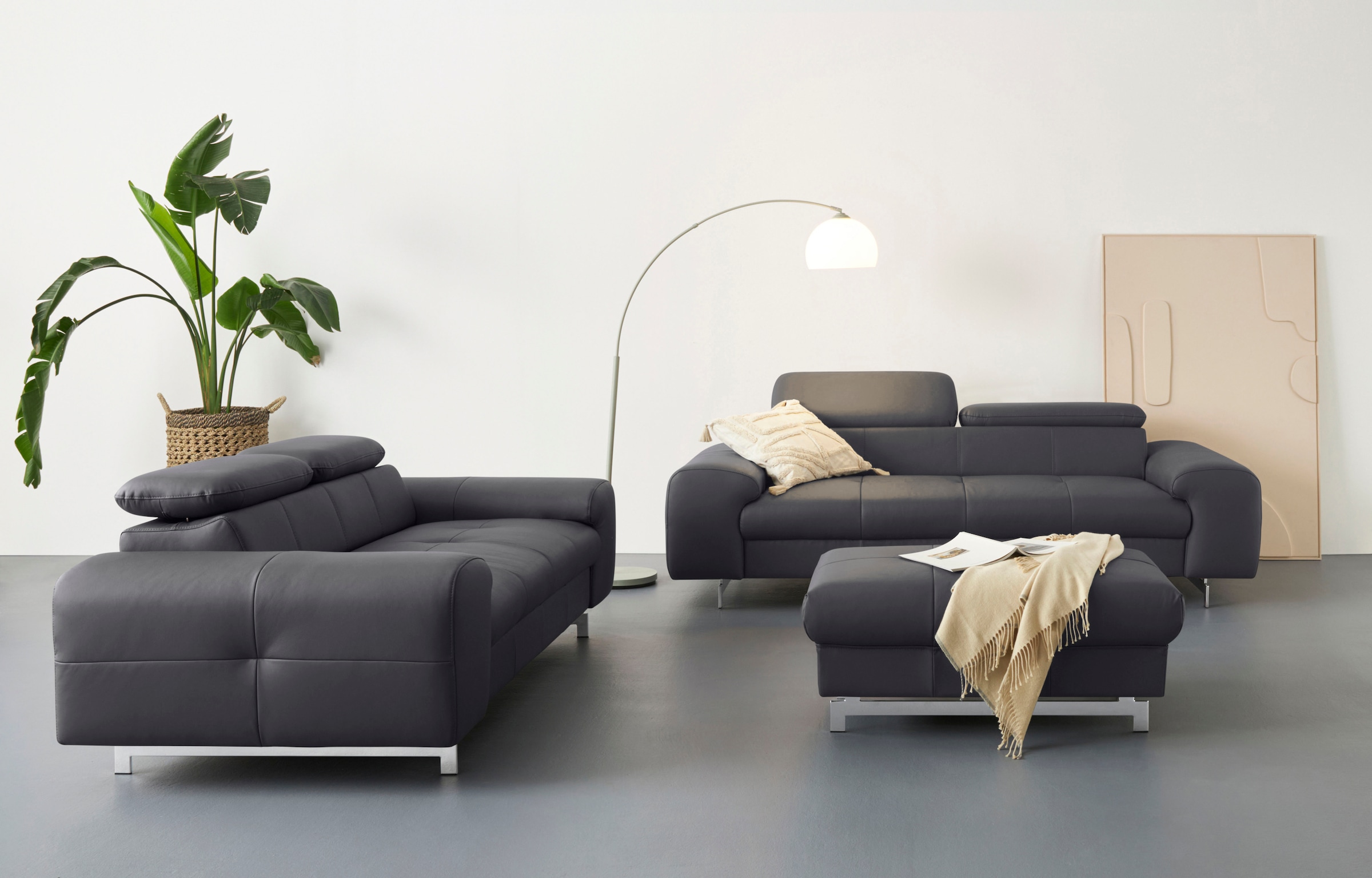COTTA 3-Sitzer »Chef«, Big-Sofa mit Kopfteilverstellung, edle Metallkufen