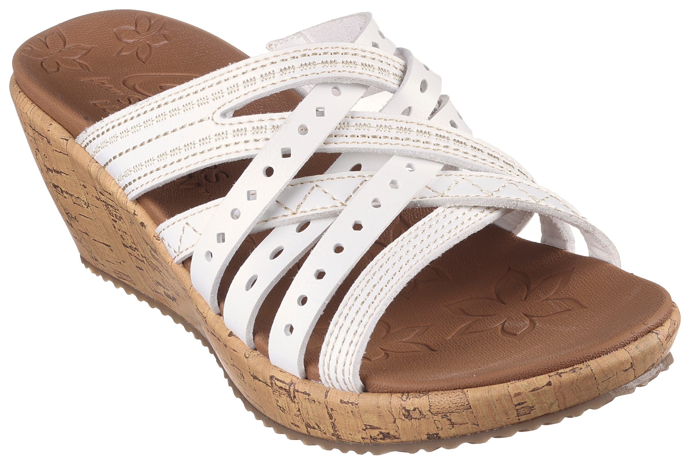 Skechers Pantolette »BEVERLEE-HOT SPRING«, Keilabsatz, Sommerschuh, Schlappen mit schönen Kontrastnähten