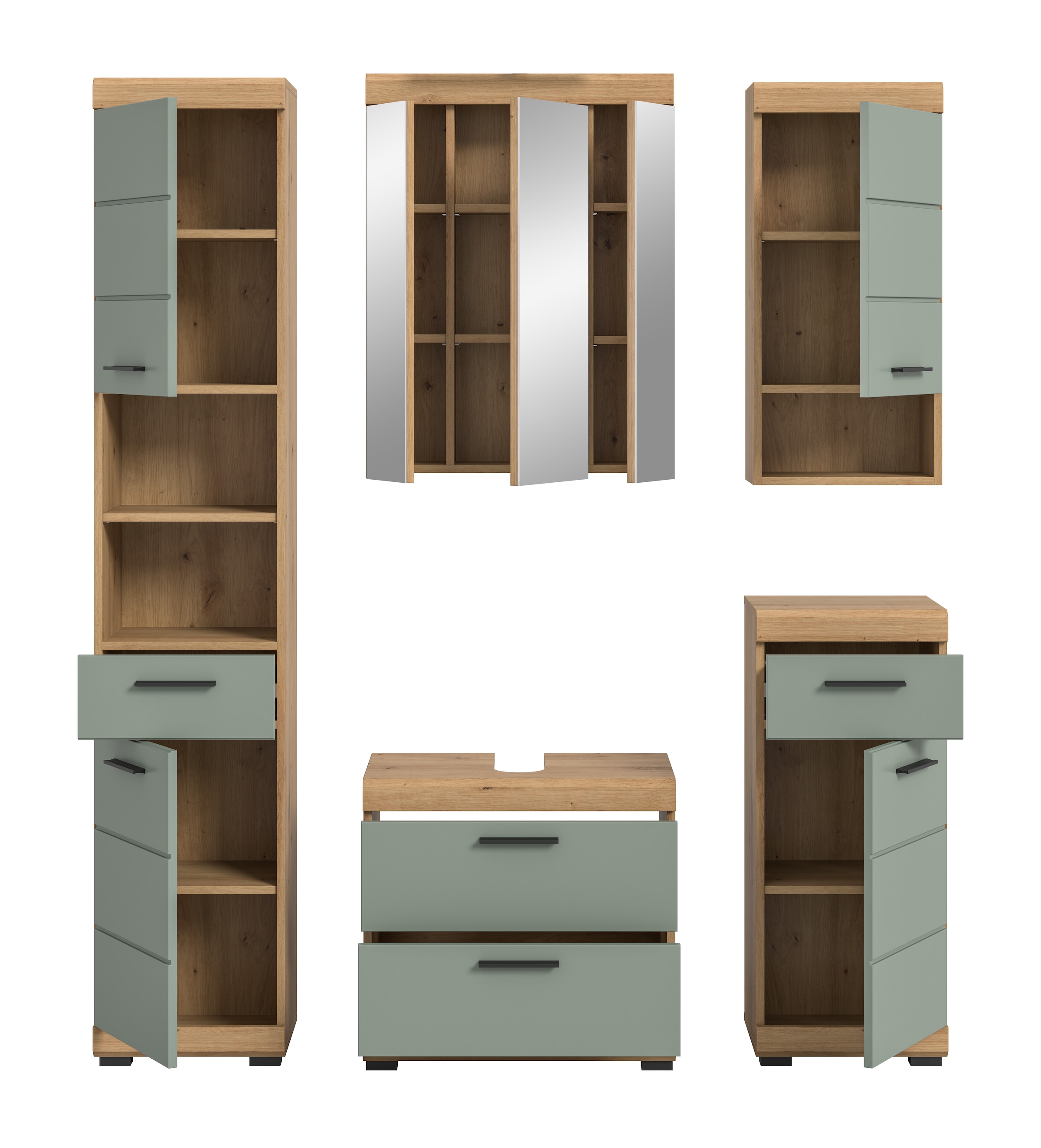 INOSIGN Badmöbel-Set »Siena, 5 teilig, bestehend aus:«, (Set), Hochschrank, WBU, Spiegelschrank, Unterschrank, Hängeschrank