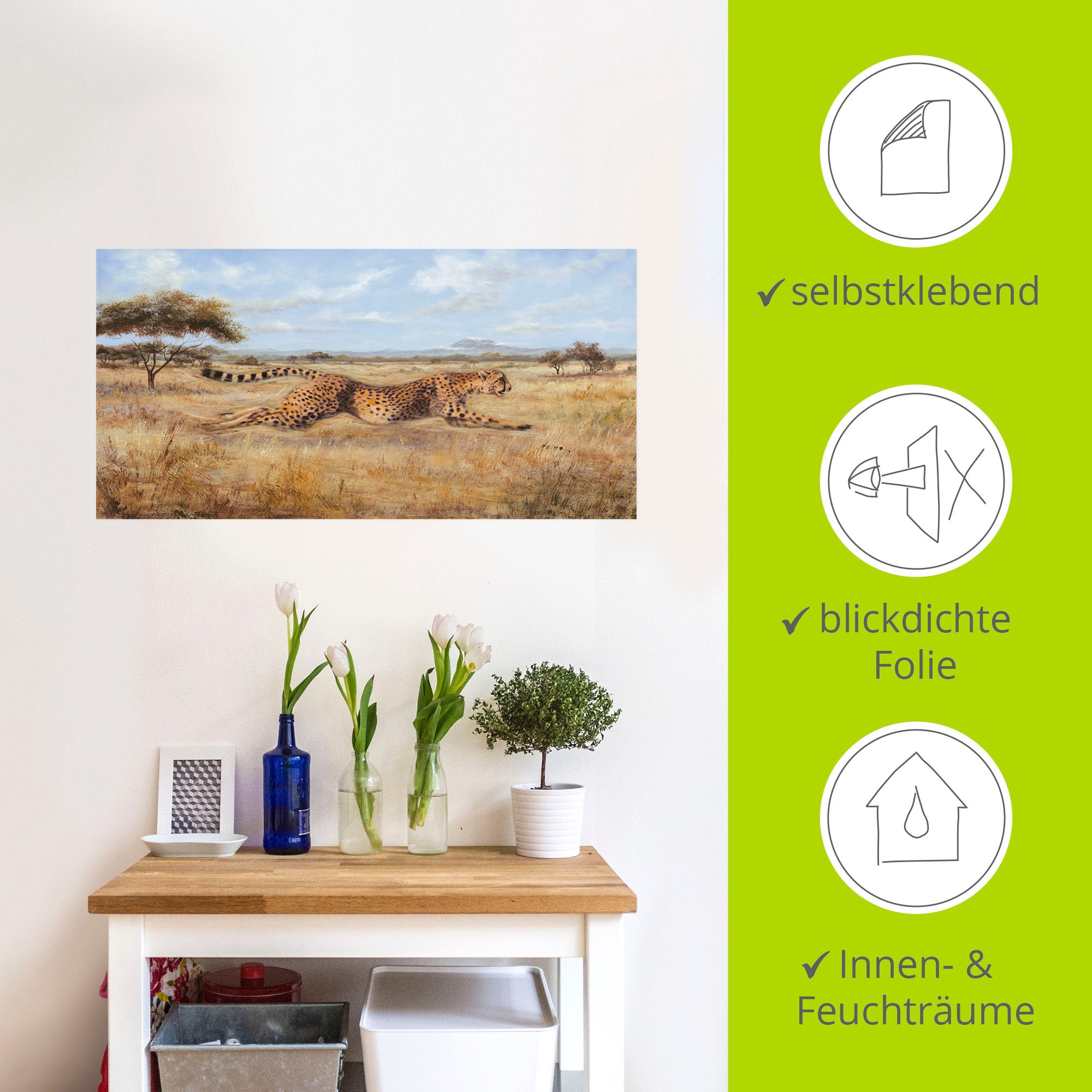 Artland Wandfolie »Laufender Gepard«, Wildtiere, (1 St.), selbstklebend