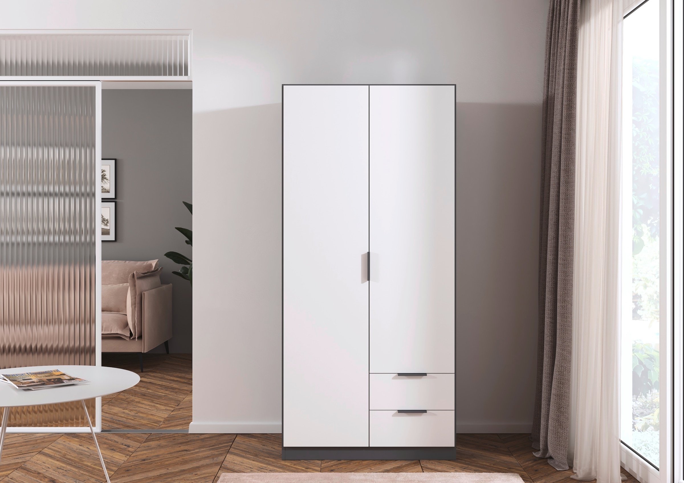 rauch Kleiderschrank »Drehtürenschrank Schrank Garderobe Ankleide Schlafzimmer LAGOA« 3 verschiedene Ausstattungen BASIC/CLASSIC/PREMIUM (inkl. SOFT-CLOSE),  mit geräumigen Schubladen, optional mit Aufsatz MADE IN GERMANY