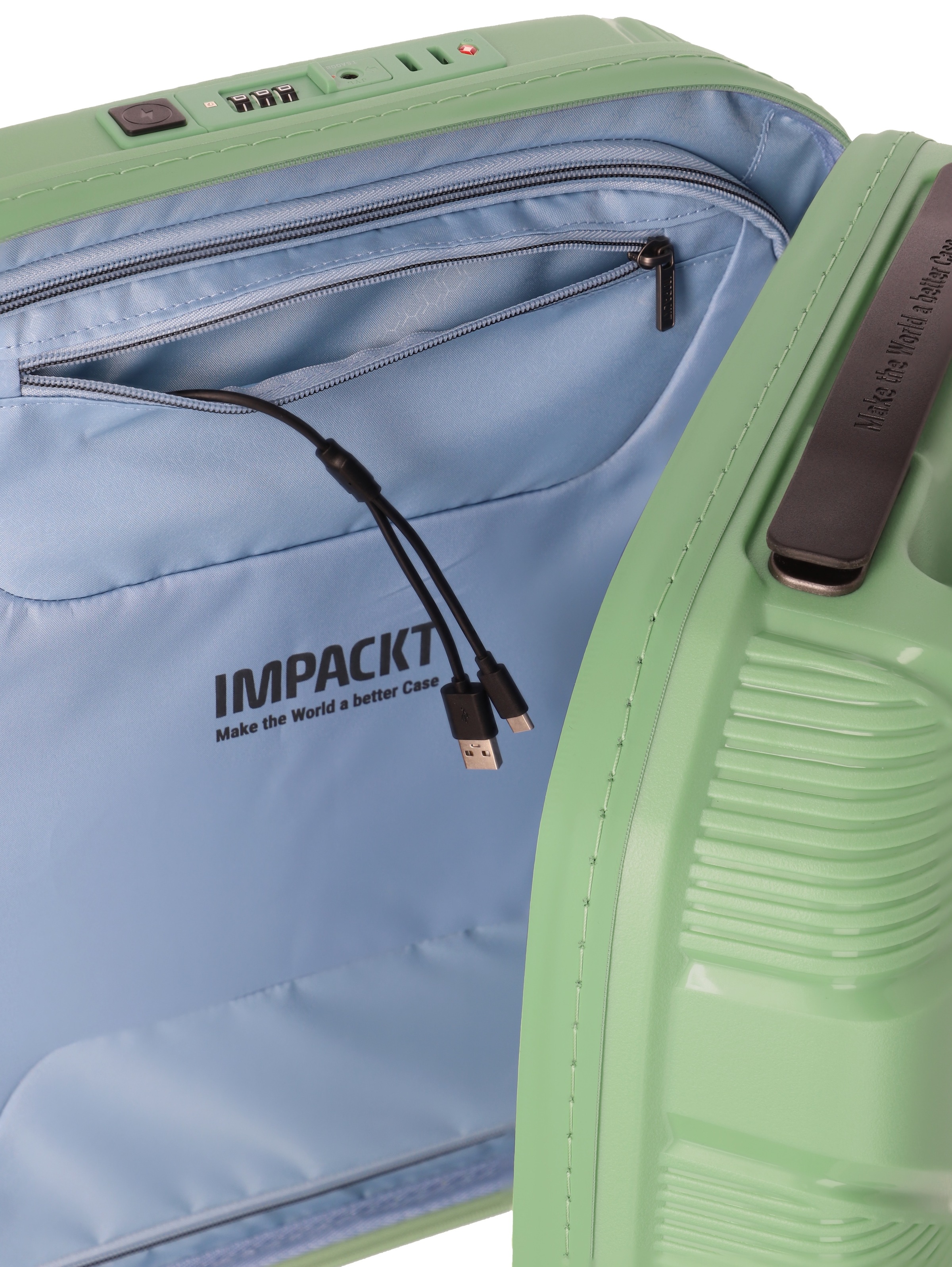 IMPACKT Hartschalen-Trolley »IP1, verschiedene Größen und Farben«, 4 Rollen, Hartschalen-Koffer vegan Koffer Reisegepäck USB-Port TSA Zahlenschloss