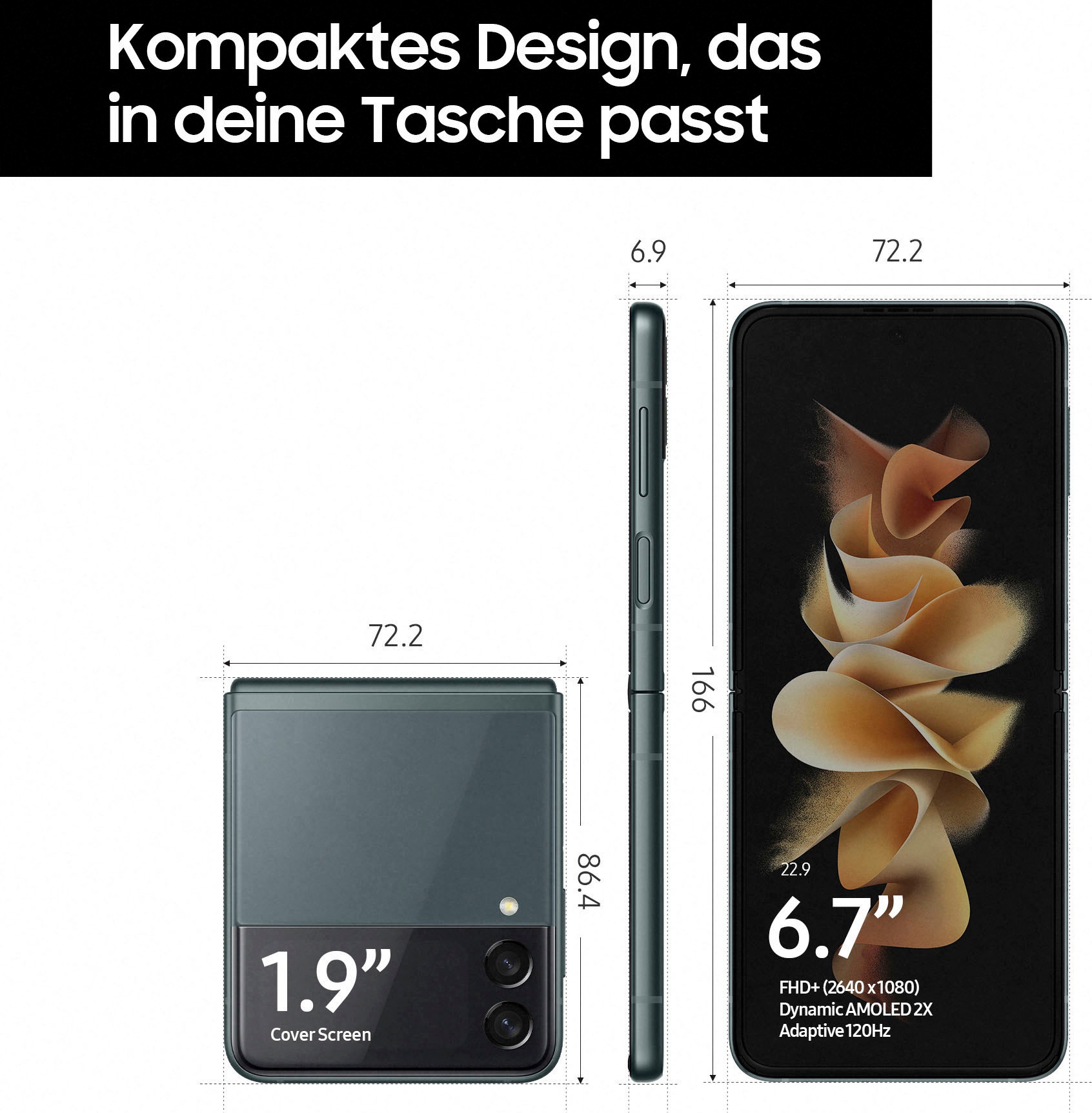 18. Bild von Samsung Smartphone »Galaxy Z Flip3 5G, 256GB«, green, 17,03 cm/6,7 Zoll, 256 GB Speicherplatz, 12 MP Kamera