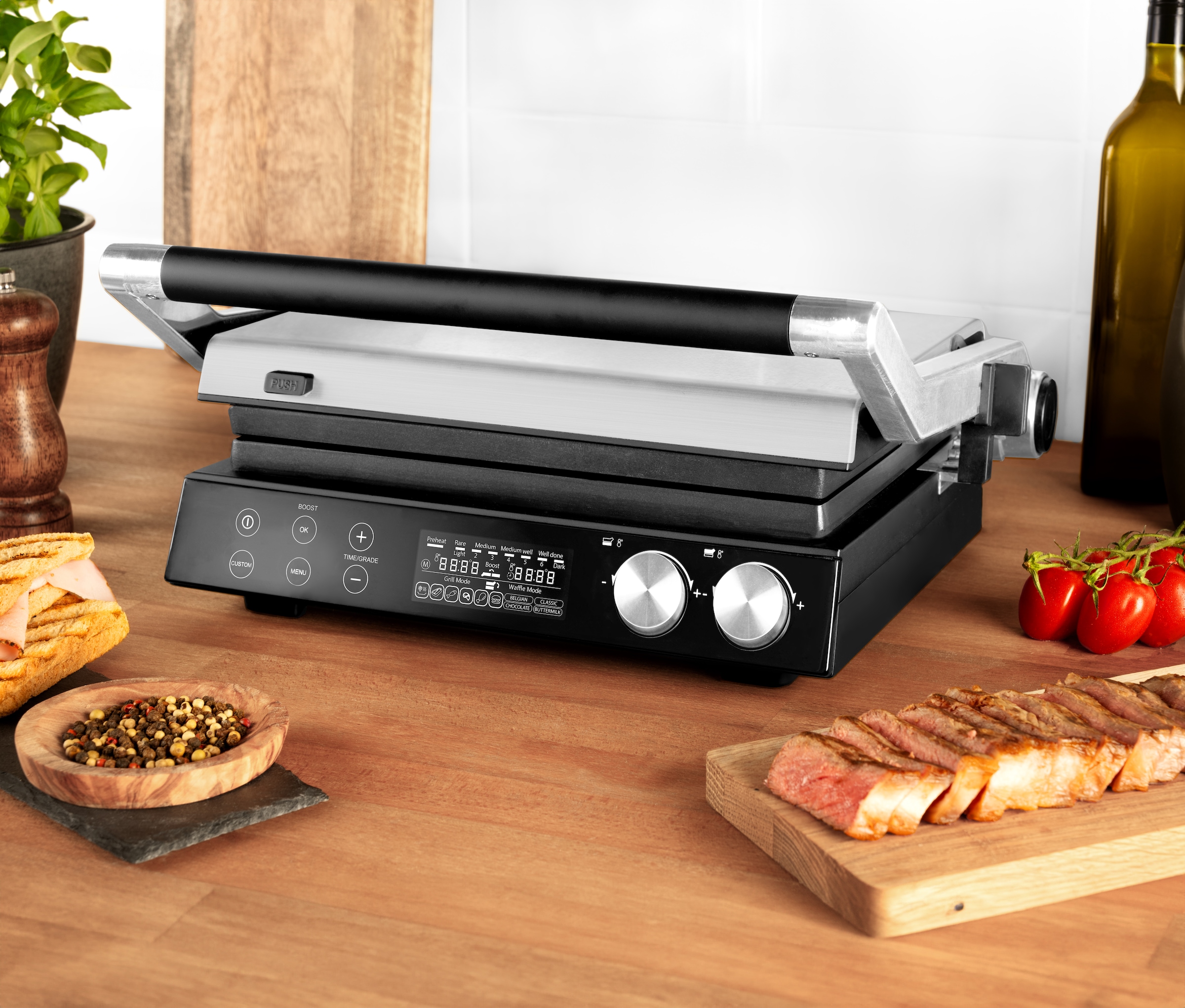 Gastroback Kontaktgrill »Gourmet Multigrill BBQ Pro Smart« Intuitive Bedienung: LCD-Display & Drehregler für volle Kontrolle