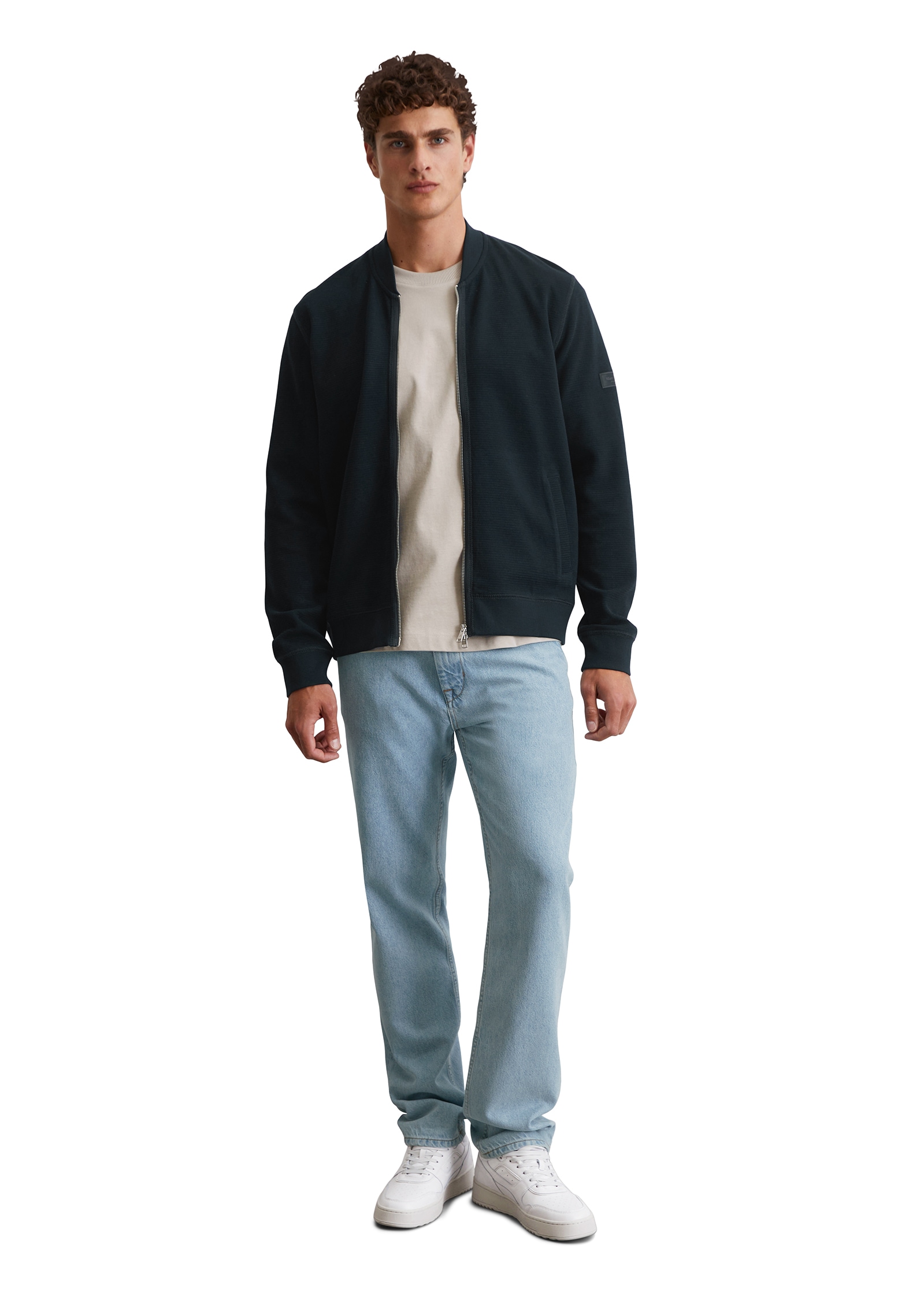Marc O'Polo Sweatjacke, mit Struktur, Stehkragen, regular fit, 2-Wege-Reißverschluss