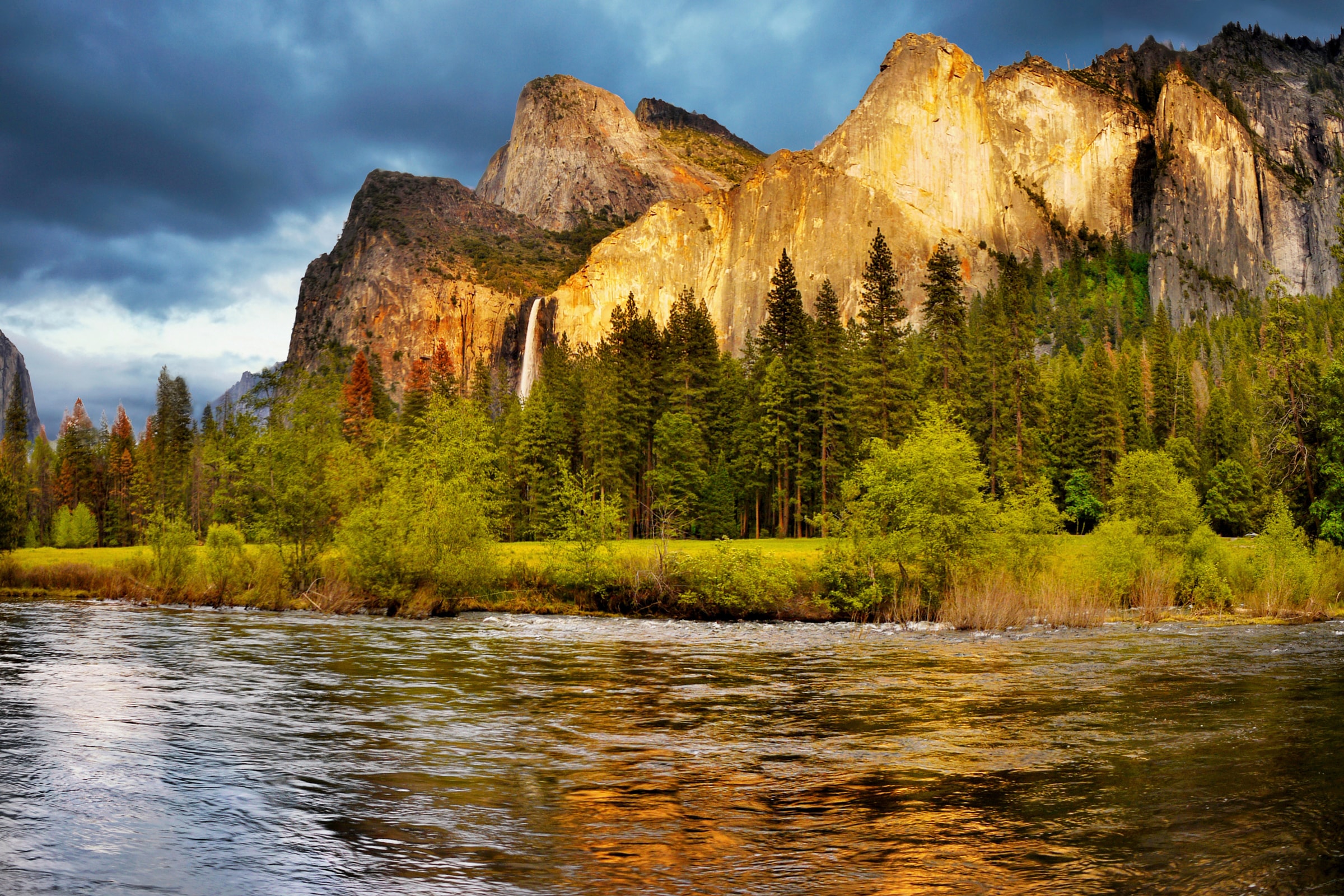 Papermoon Fototapete »YOSEMITE TAL-FLUSS GEBIRGE WALD BERGE SONNE WASSERFAL günstig online kaufen