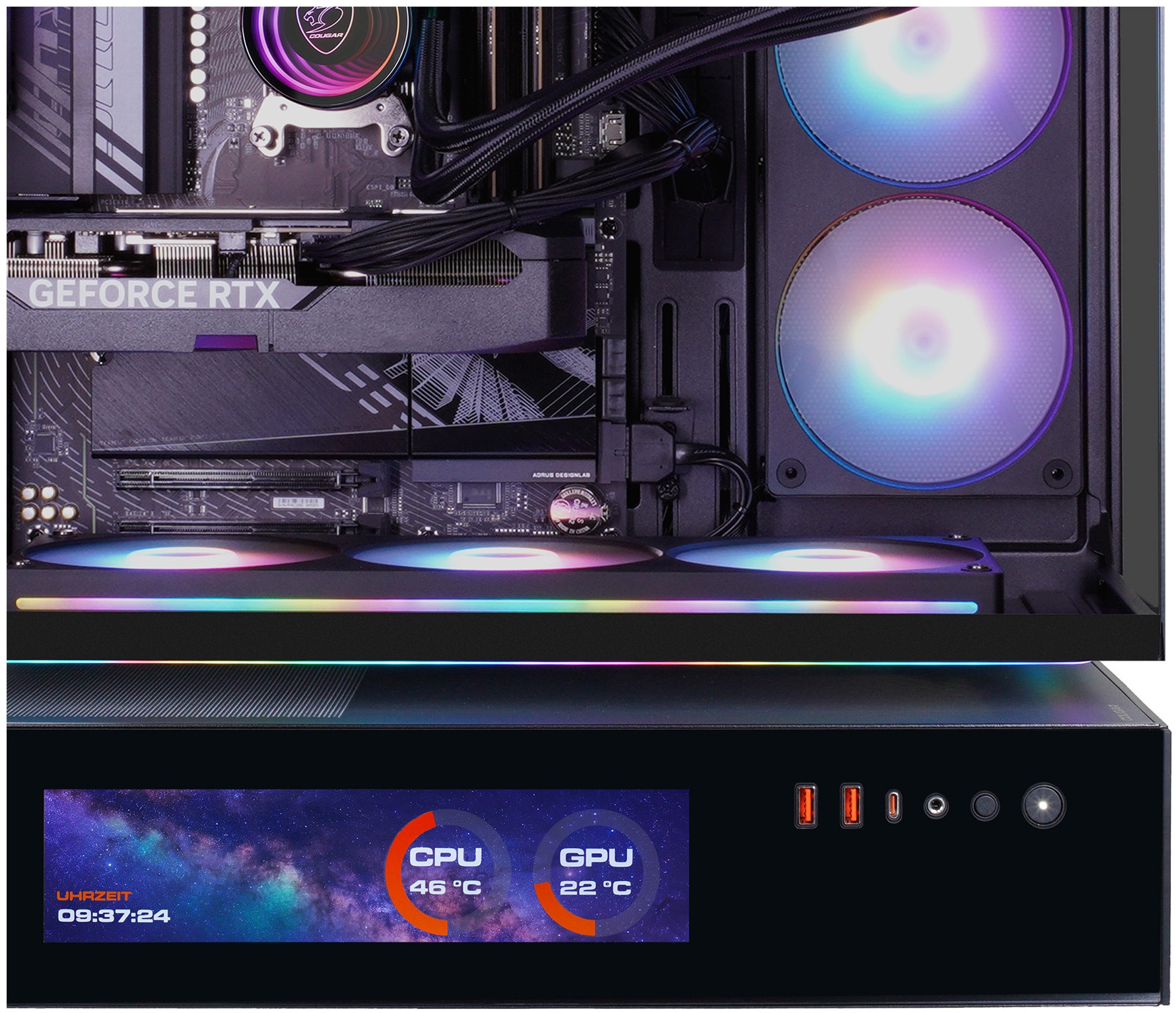 Cougar Gaming-PC »CFV235 Vision BK 8084 AMD Ryzen 7 9700X 32GB DDR5 2TB SSD RTX 5070Ti« Windows 11, DDR5 RAM, Wasserkühlung