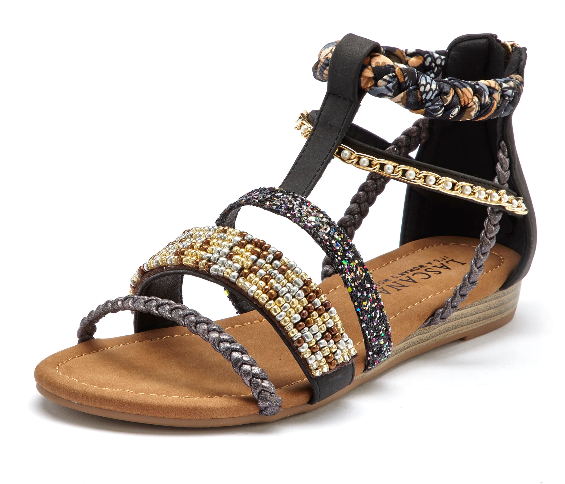 LASCANA Sandale »Sommerschuh«, Sandalette, Sommerschuh im Festival-Look, aufwendige Verzierung VEGAN