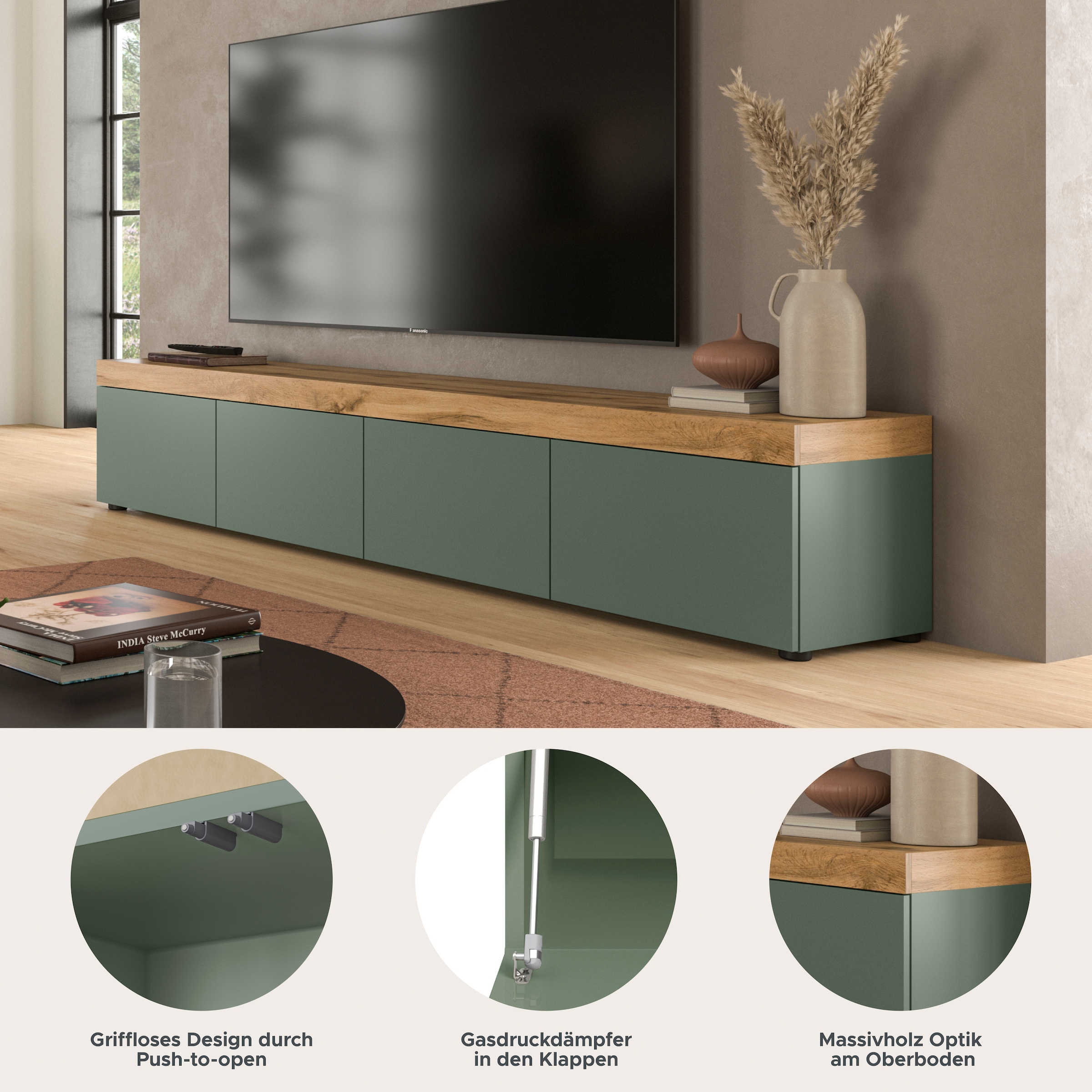 OTTO home Lowboard »MAMBO, Breite 200 cm, Höhe 41 cm« 1 Stk. tlg. Lowboard, TV Unterschrank, Tv-Schrank, Wohnzimmer