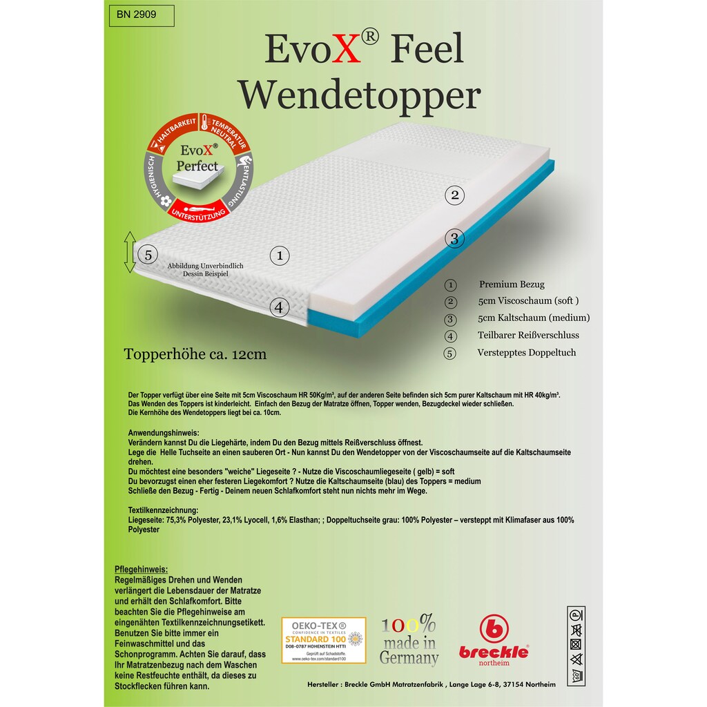 Breckle Northeim Topper »EvoX Feel Wendetopper«, (1 St.), Wendetopper mit zwei unterschiedlich festen Liegeseiten