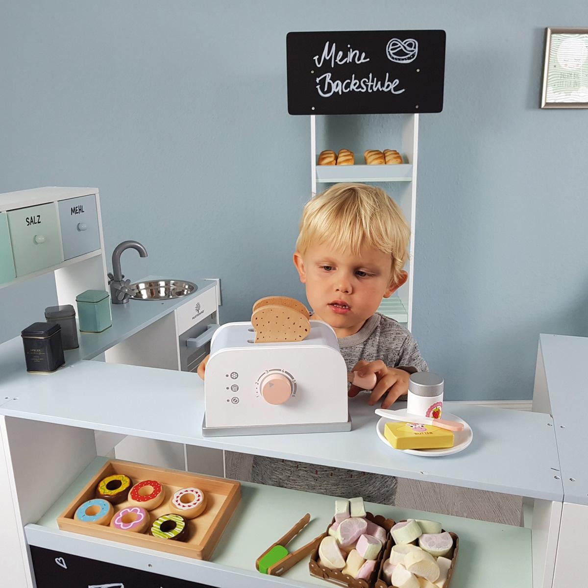 MUSTERKIND® Kinder-Toaster »Olea, weiß/graublau«, mit drehbaren Knopf