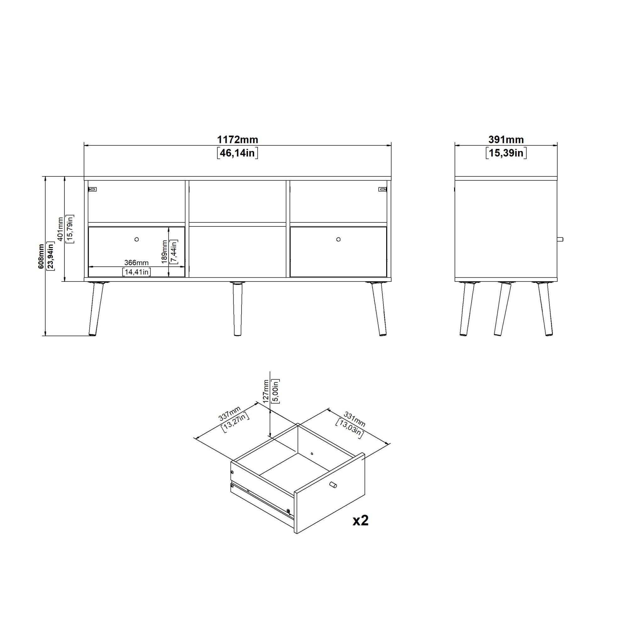 andas TV-Board »Bodo TV-Möbel, TV-Unit, Mediamöbel, Regal«, 2 Schubladen und 4 offene Fächer, Beine und Griffe aus Massivholz